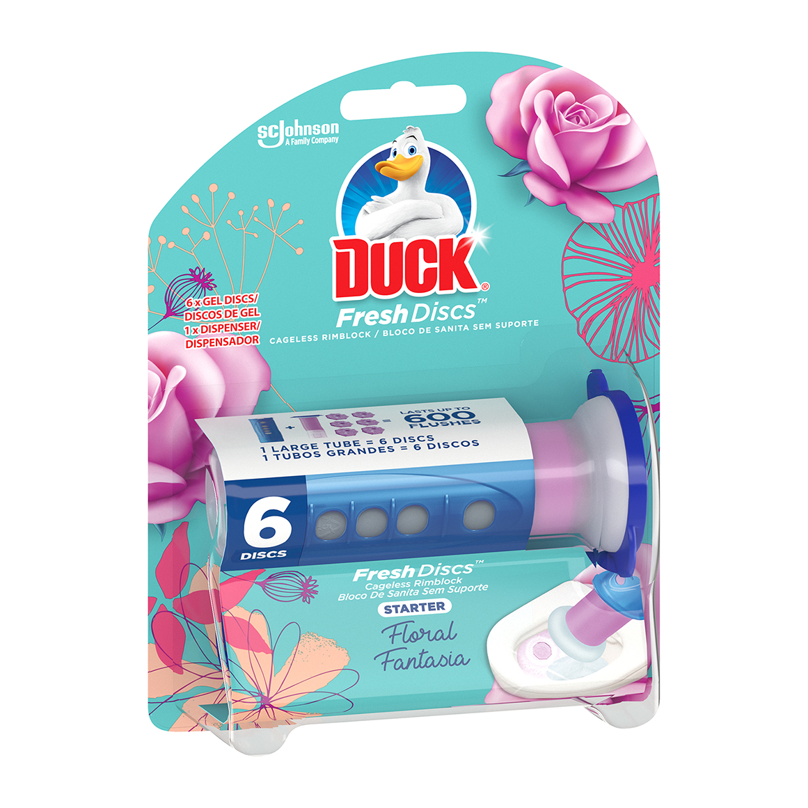 Duck Fresh Discs Starter Dispenser and Floral Fantasia Discs 7 Pcs