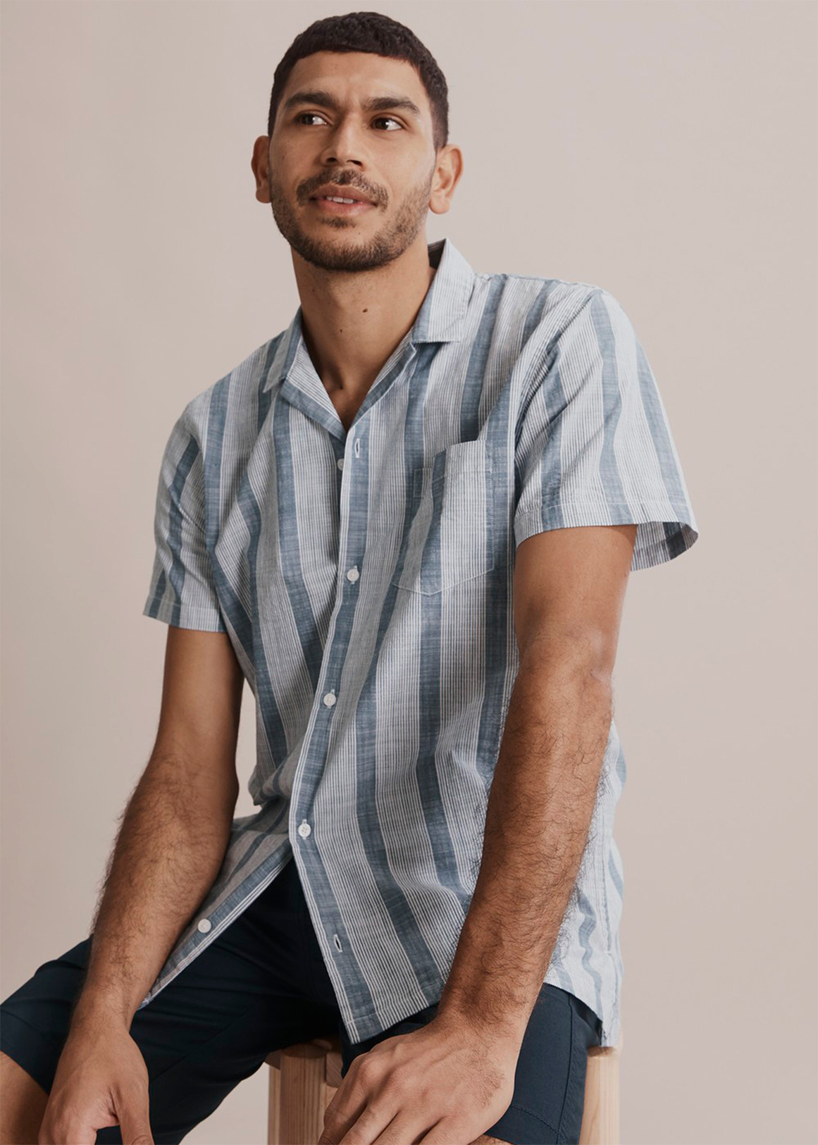 Short Sleeve Regular Revere Stripe 