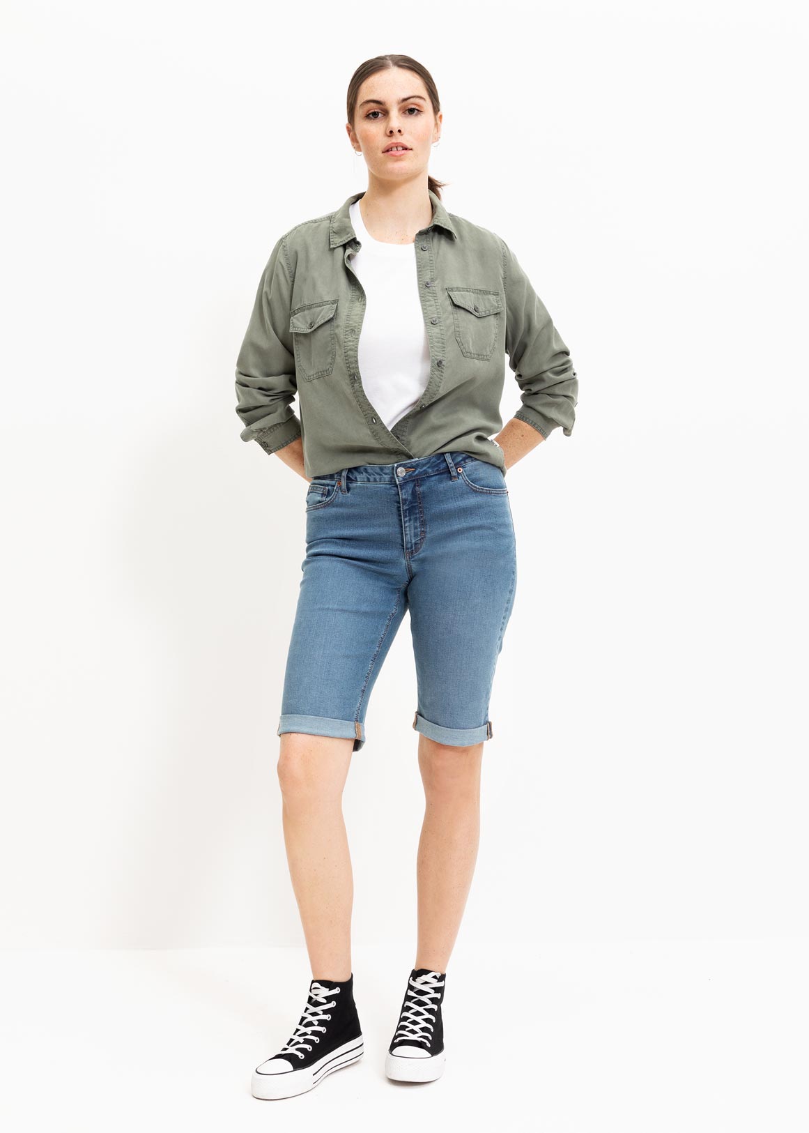 Mid Rise Bermuda Denim Shorts 