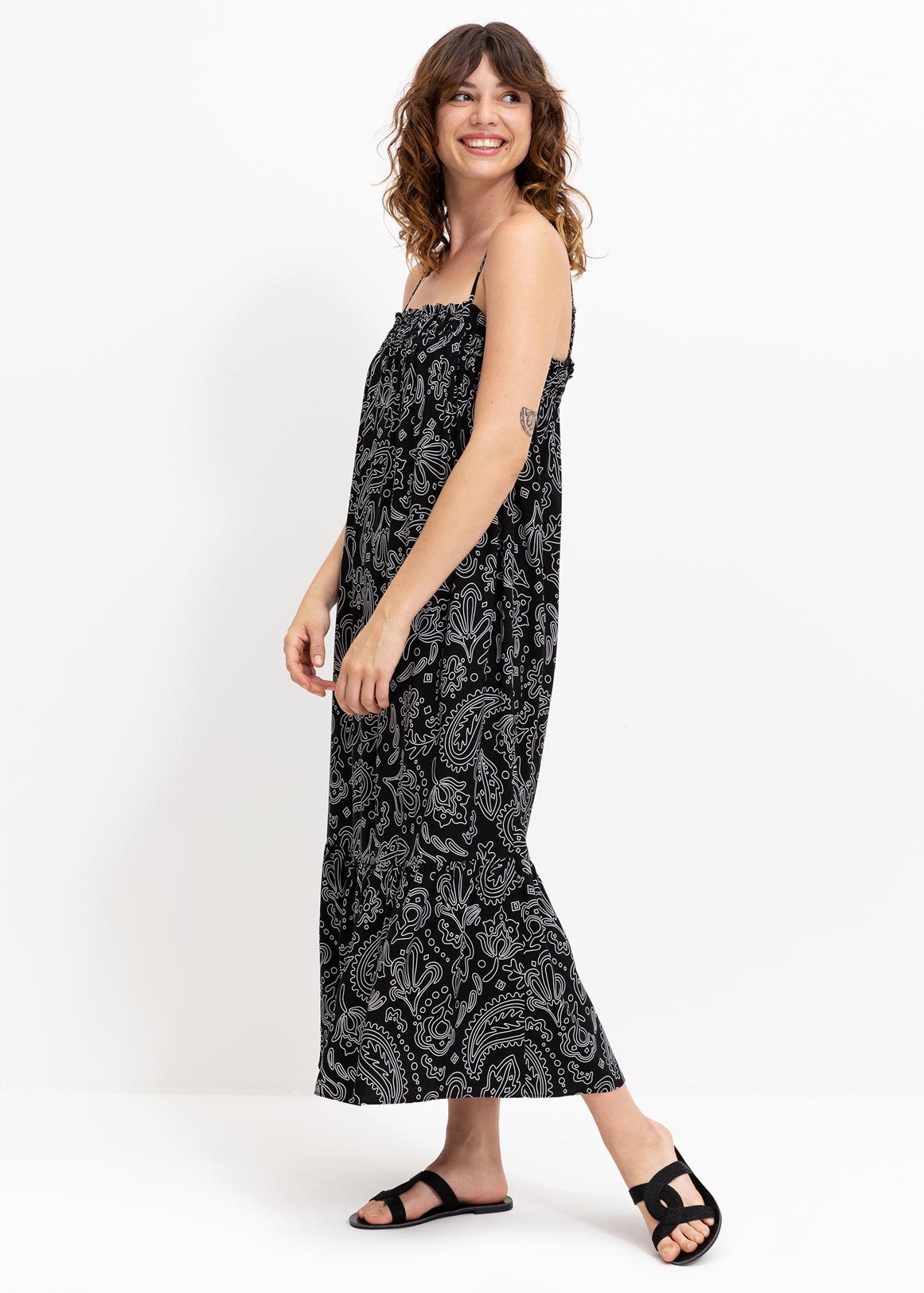 Strappy Print Ruffle Neck Midi Dress | Woolworths.co.za
