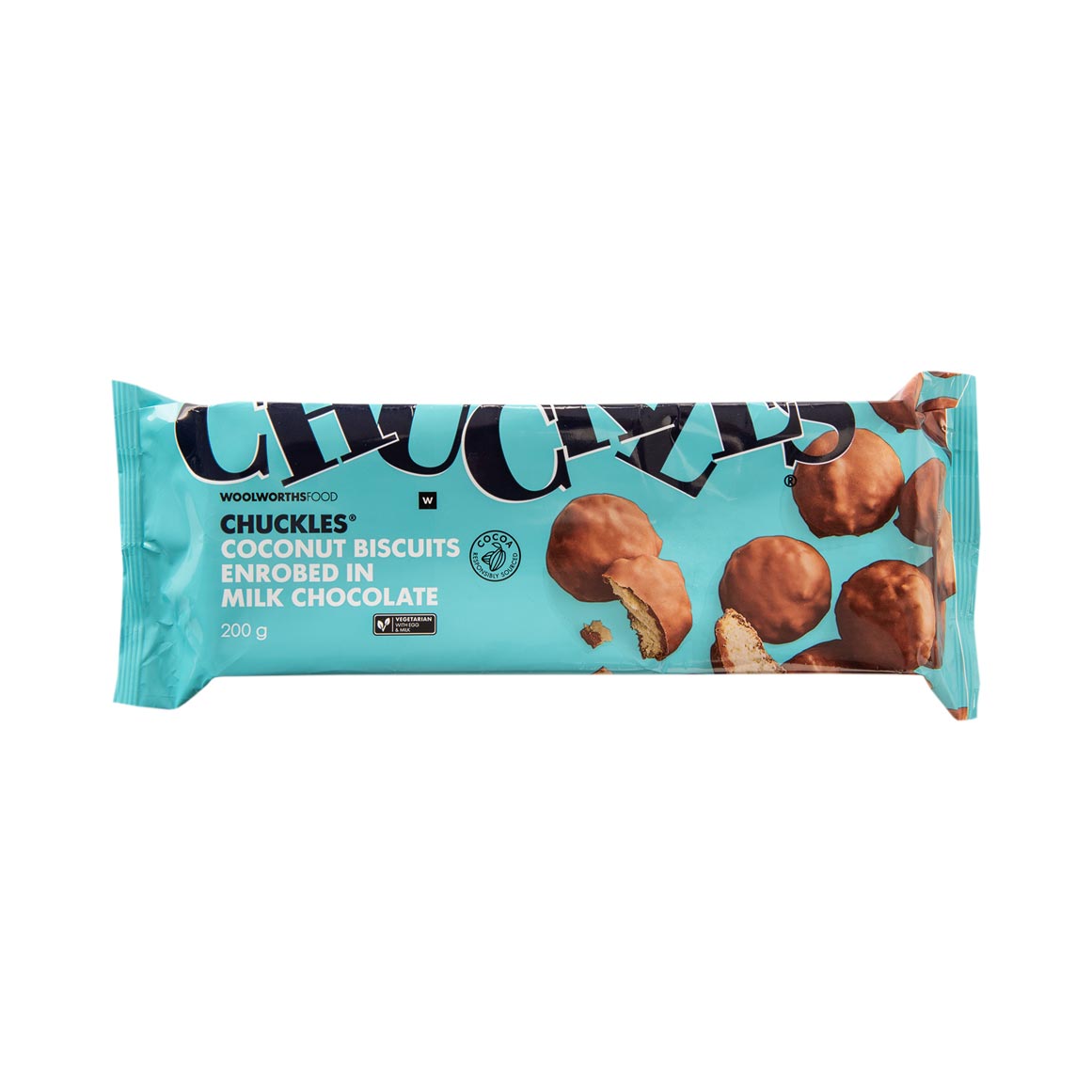 cocoページ CHUCKLES® Coconut Biscuits Enrobed in Milk Chocolate 200 g