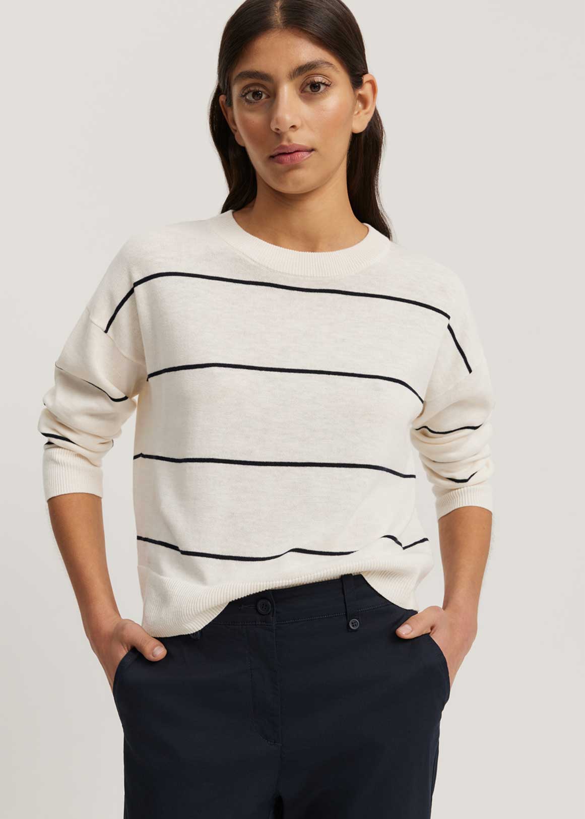 Organically Grown Cotton Linen Stripe Crew Knit | Woolworths.co.za
