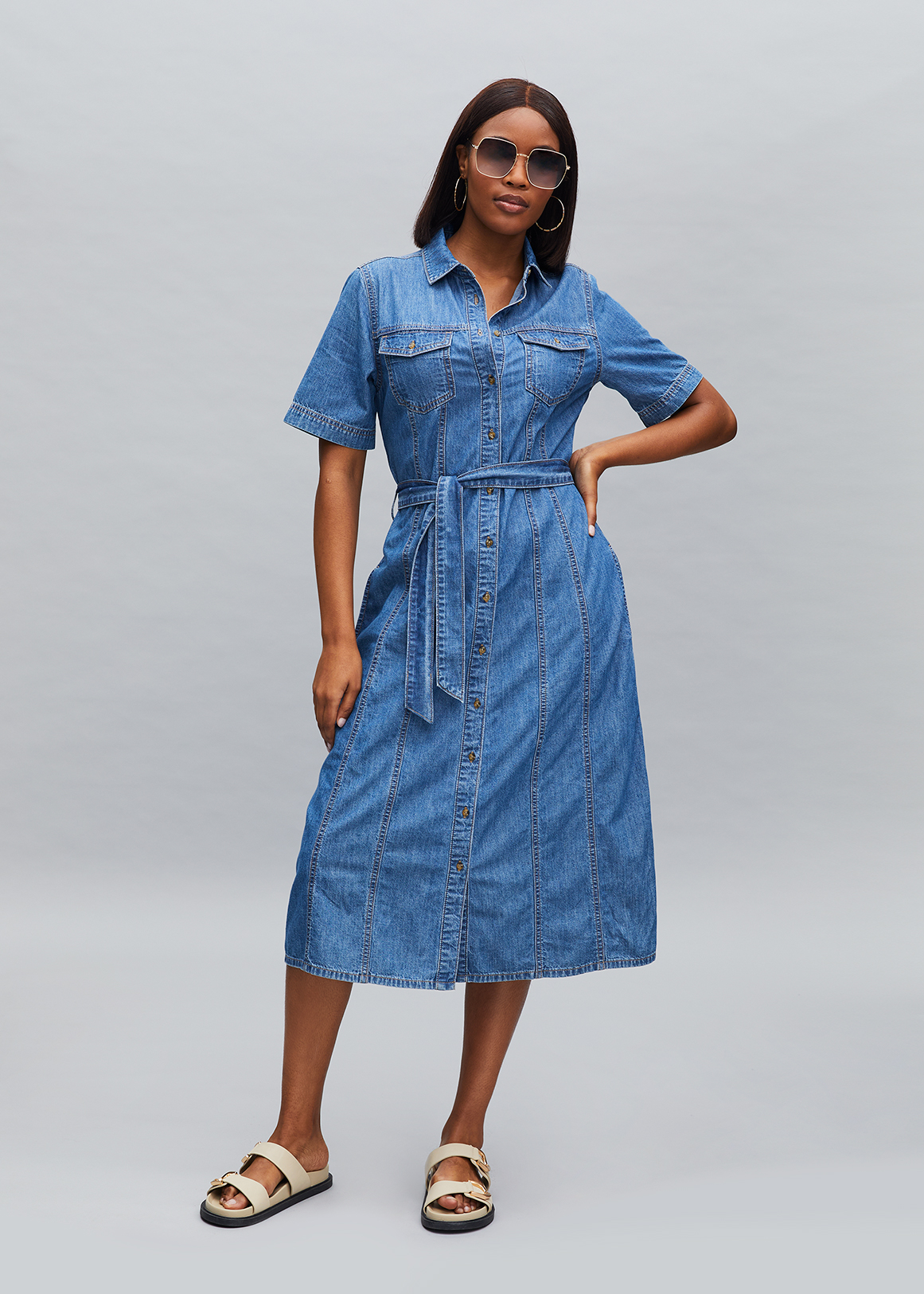 Womens Dresses Warehouse Belted Denim Dress Belted Denim