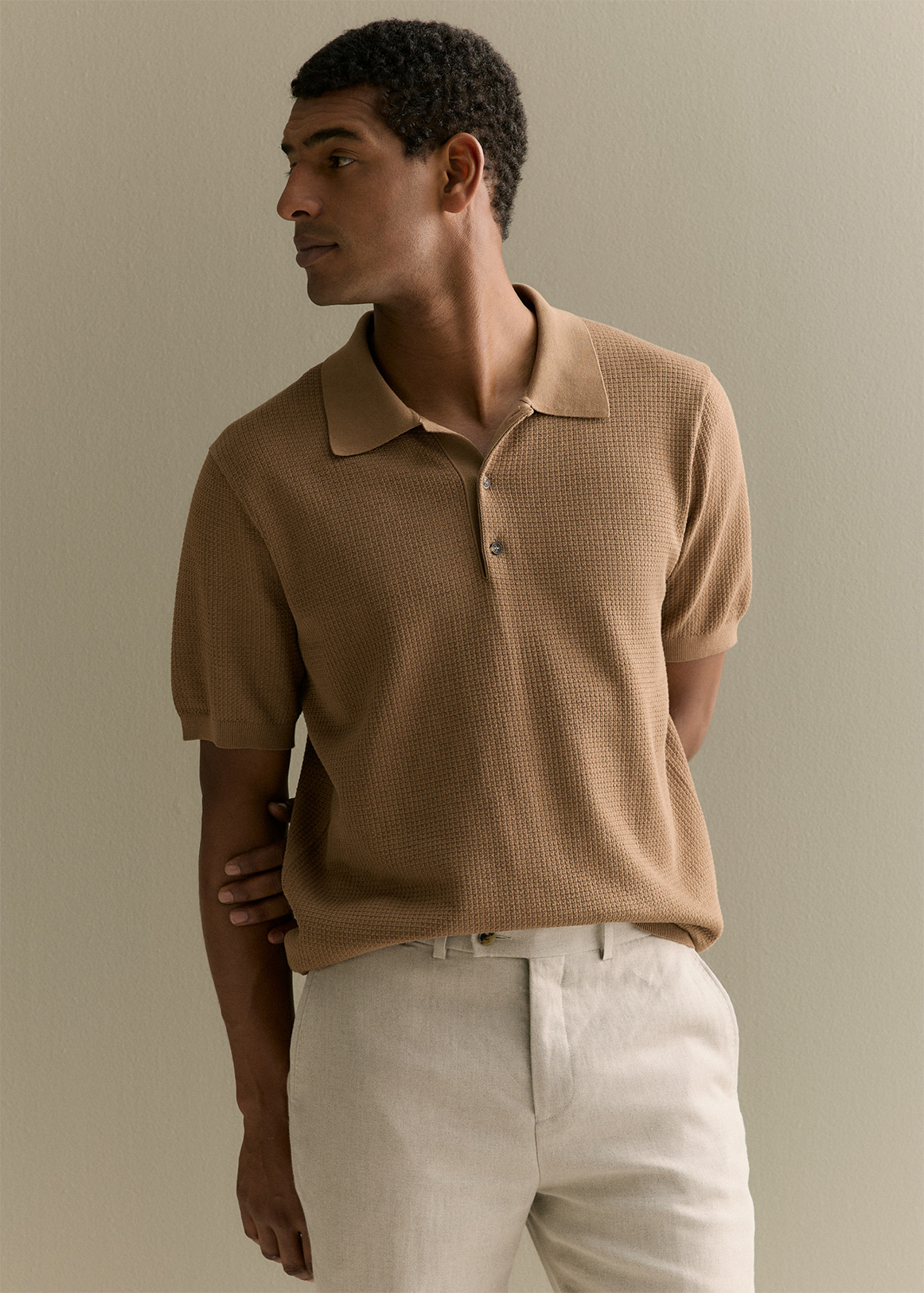 Mercerised Cotton Textured Knit Polo | Woolworths.co.za