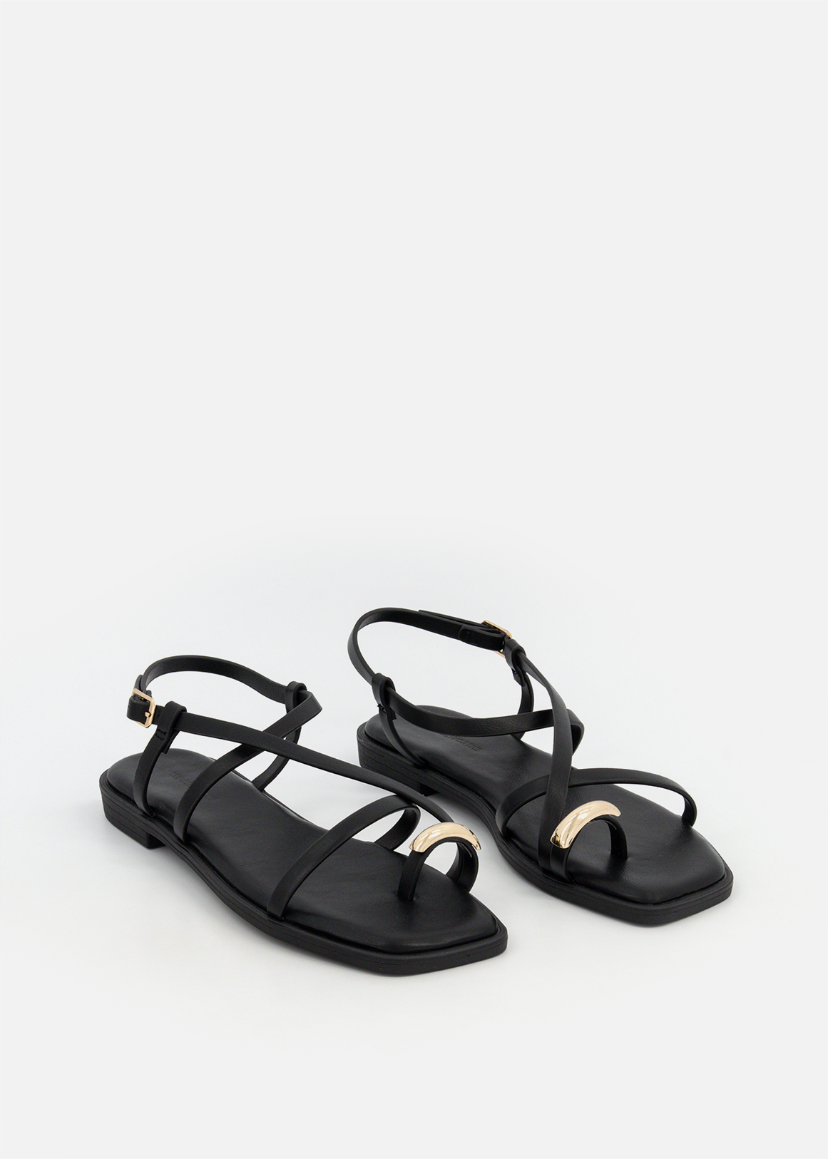 Metallic Detail Strappy Toe Post Sandals