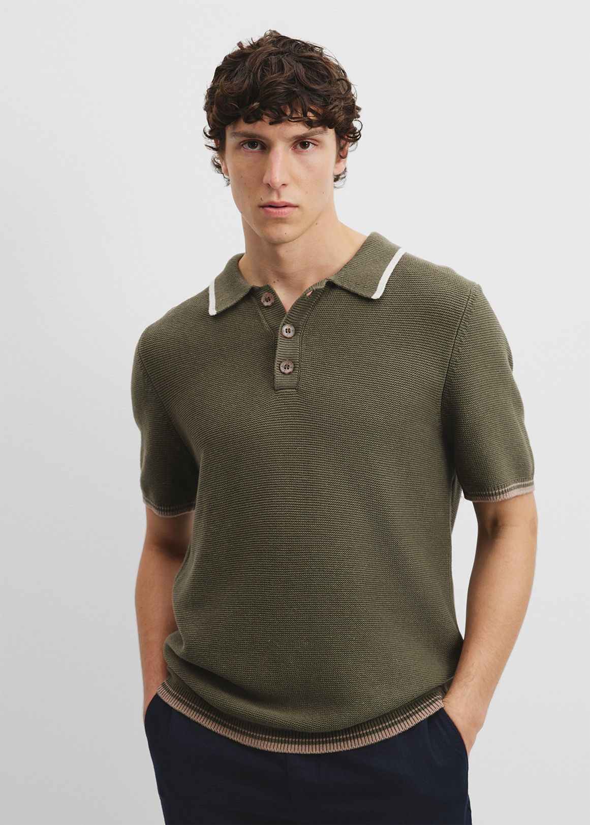 Cotton Linen Tipped Textured Polo | Woolworths.co.za