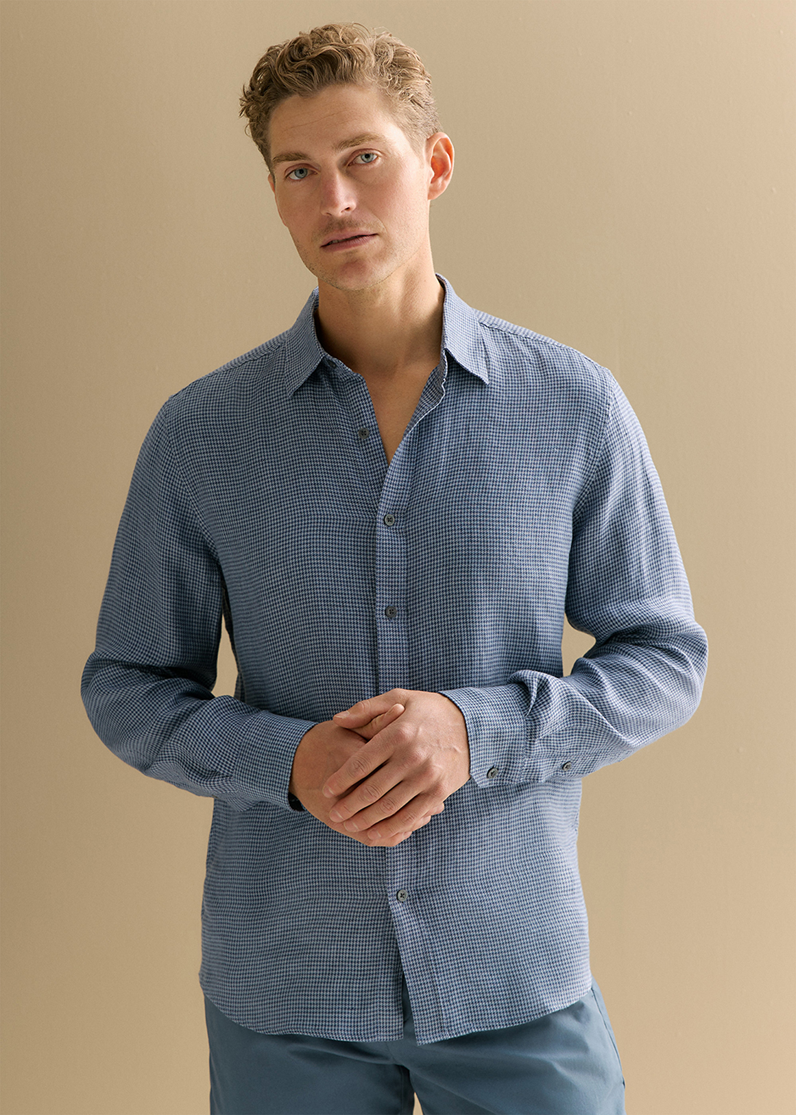 Regular Fit Yarn Dyed Linen Puppytooth Shirt | Woolworths.co.za