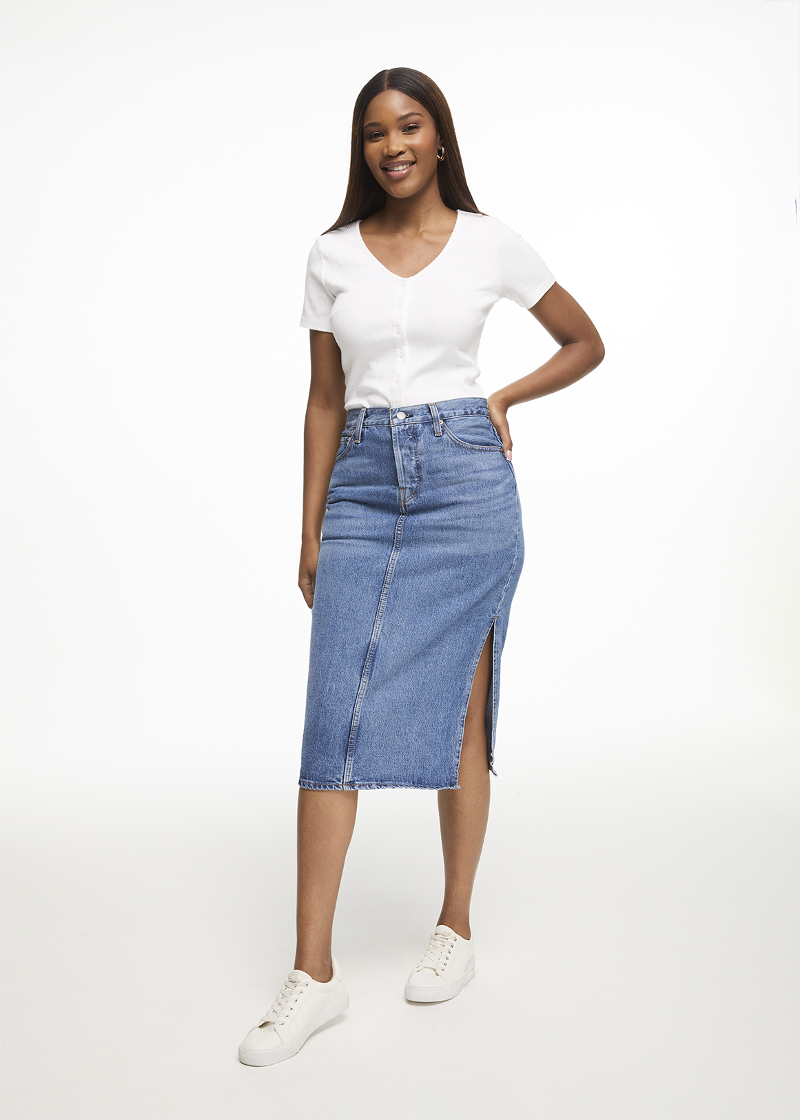 Long Skirt Levis Skirt Us Levi Jean Skirt Side Slit Skirt Brown