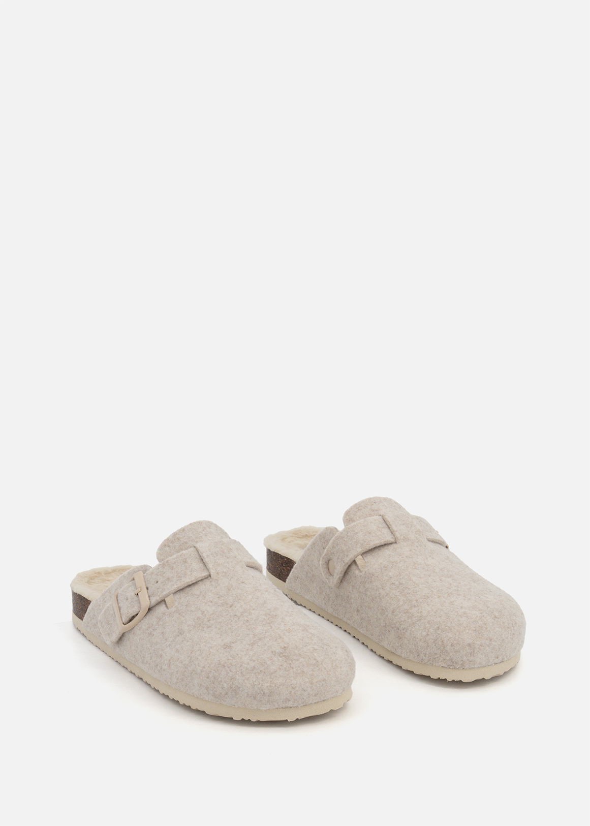 Woolworths Slippers Women Black Buckle Felt Mule Slippers