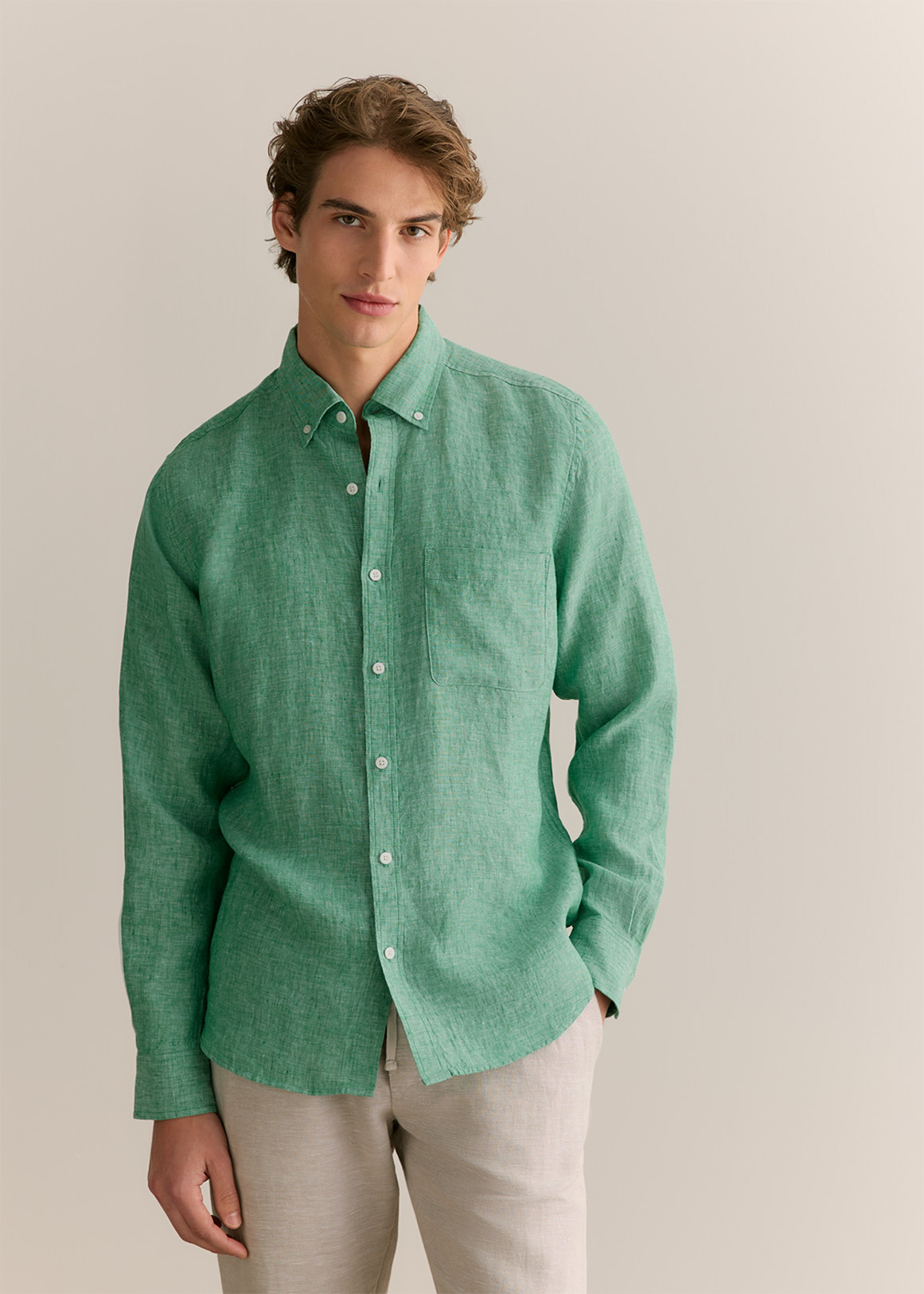 Regular Fit Delave Linen End on End Shirt | Woolworths.co.za