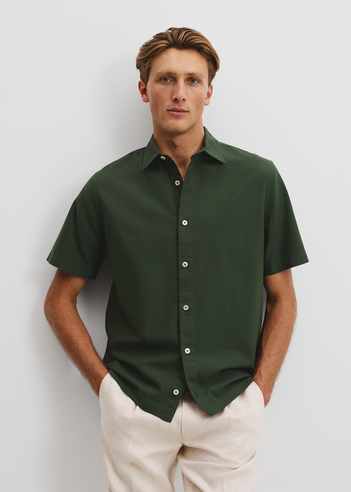Relaxed Fit Good Earth Cotton Short Sleeve Oxford Shirt