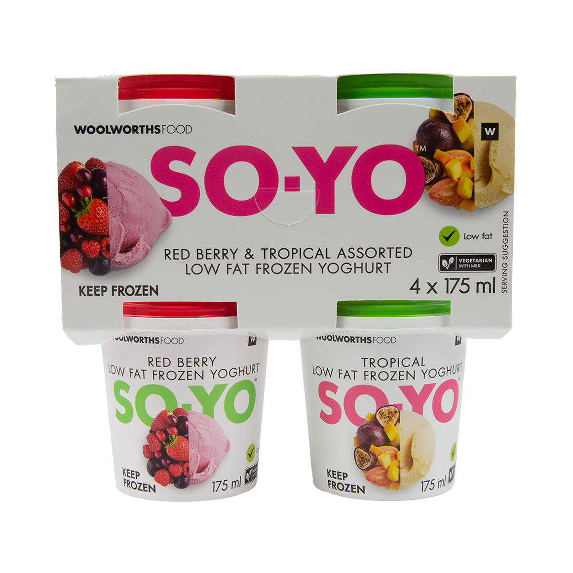 SO.YO™ Red Berry & Tropical Flavoured Low Fat Frozen Yoghurts 4 x