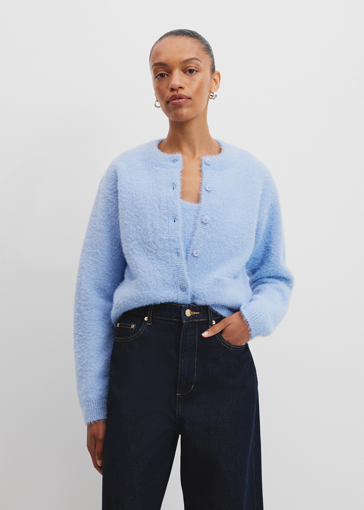 FLUFFY KNIT CARDIGAN CONSISTER ネイビー FLUFFY KNIT CARDIGAN