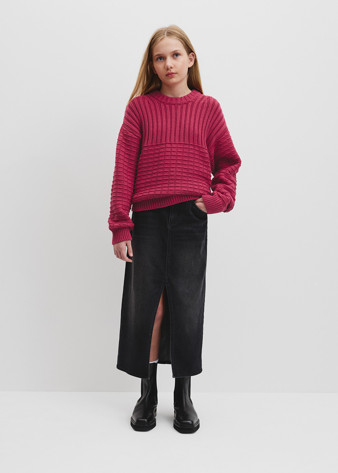 Teen Organically Grown Cotton Textured Crew Neck Knit | Woolworths