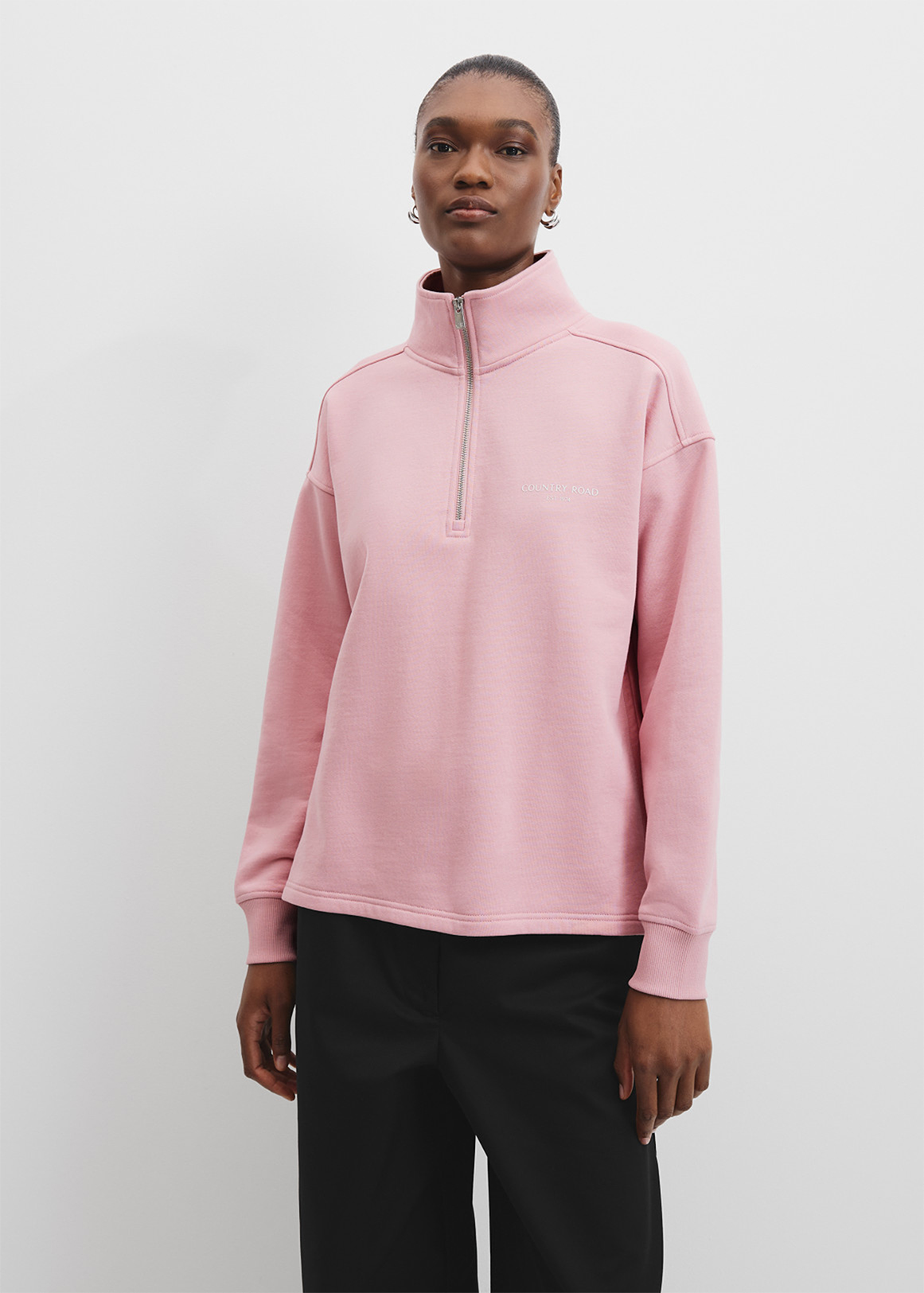 Sugar Pink Country Road Jumper Pink Australian Cotton Zip Collar Sweat