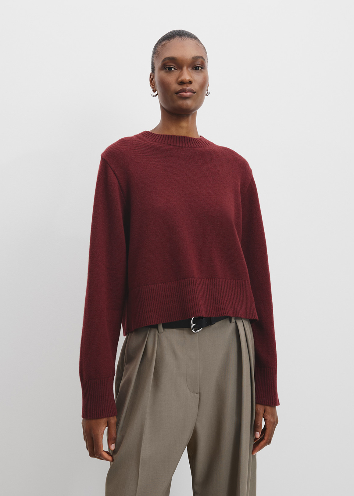 Organically Grown Cotton Blend Crop Crew Neck Knit | Woolworths.co.za