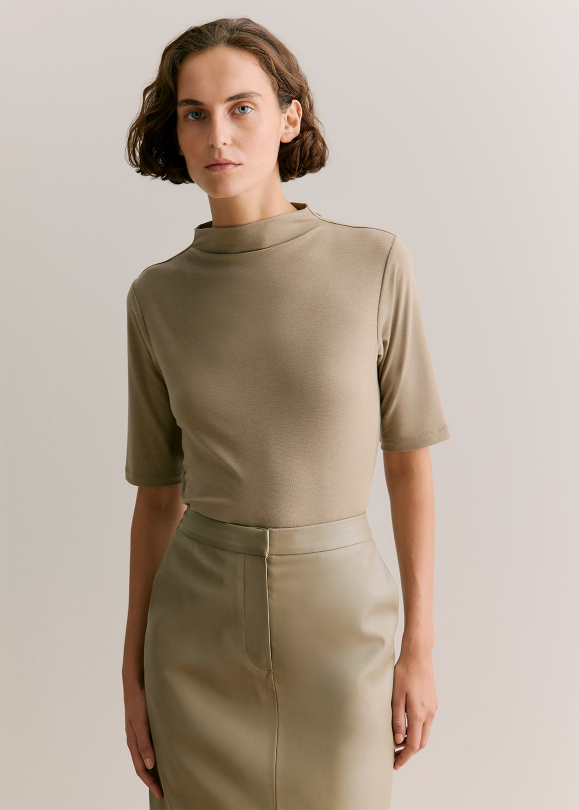 Lyocell Wool Rib Mock Neck T-shirt | Woolworths.co.za