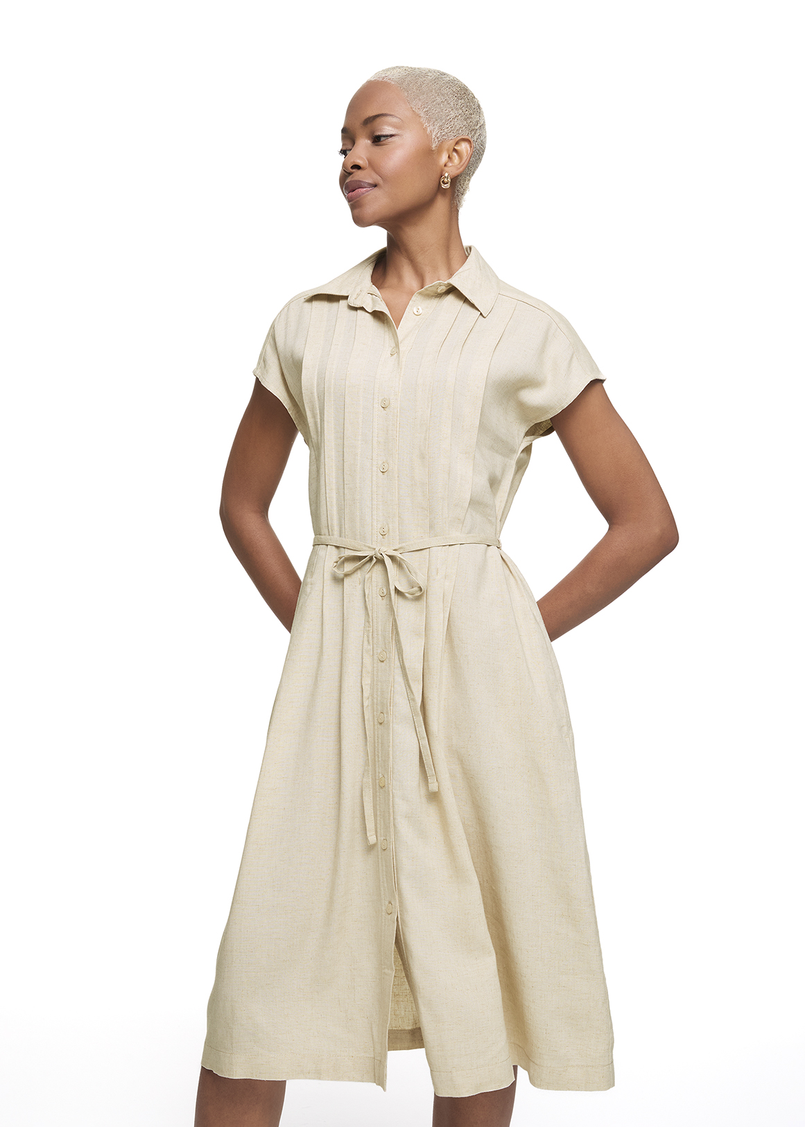 Pintuck Linen Blend Midi Shirt Dress | Woolworths.co.za