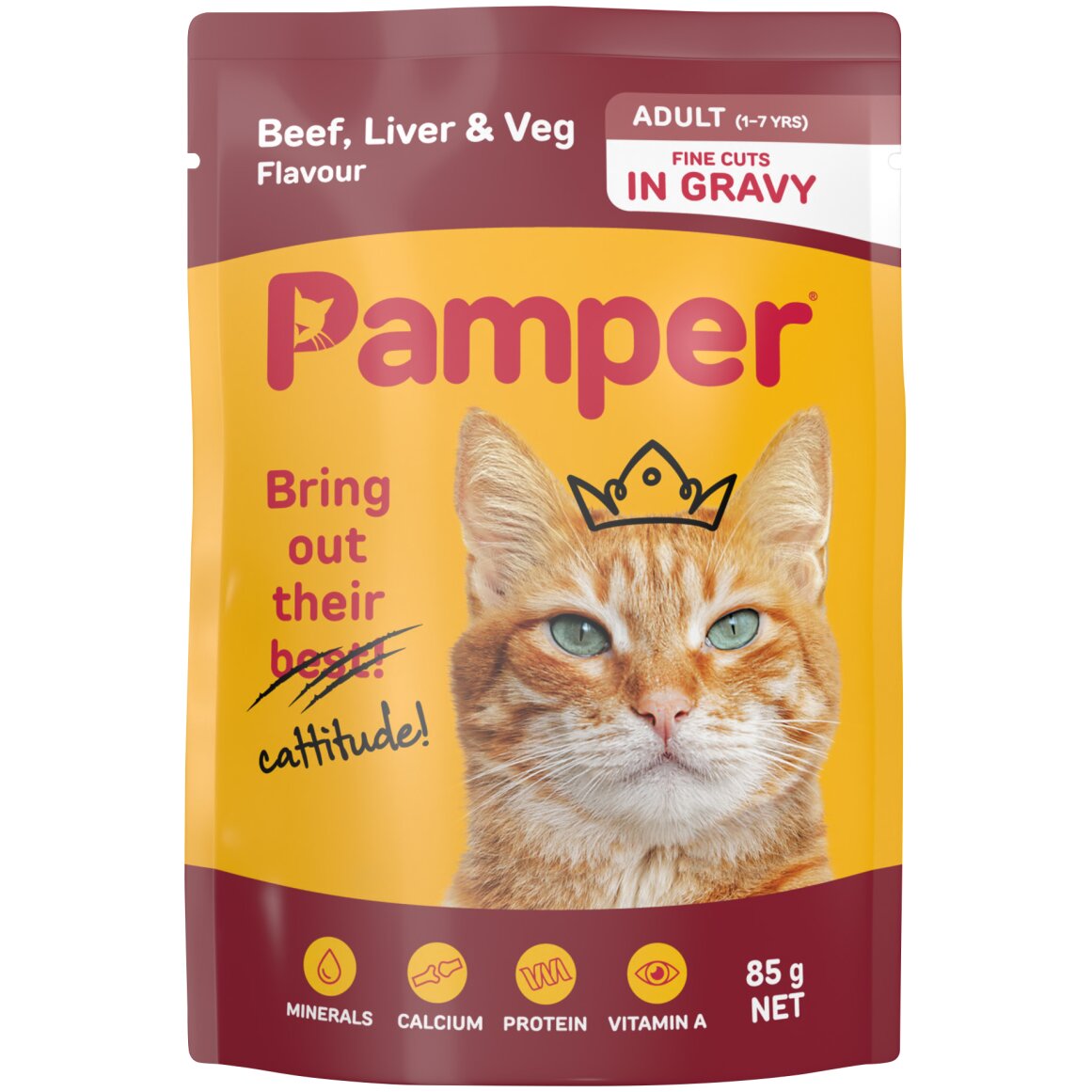Pamper Beef, Liver and Vegetable Flavour Cat Food 85 g