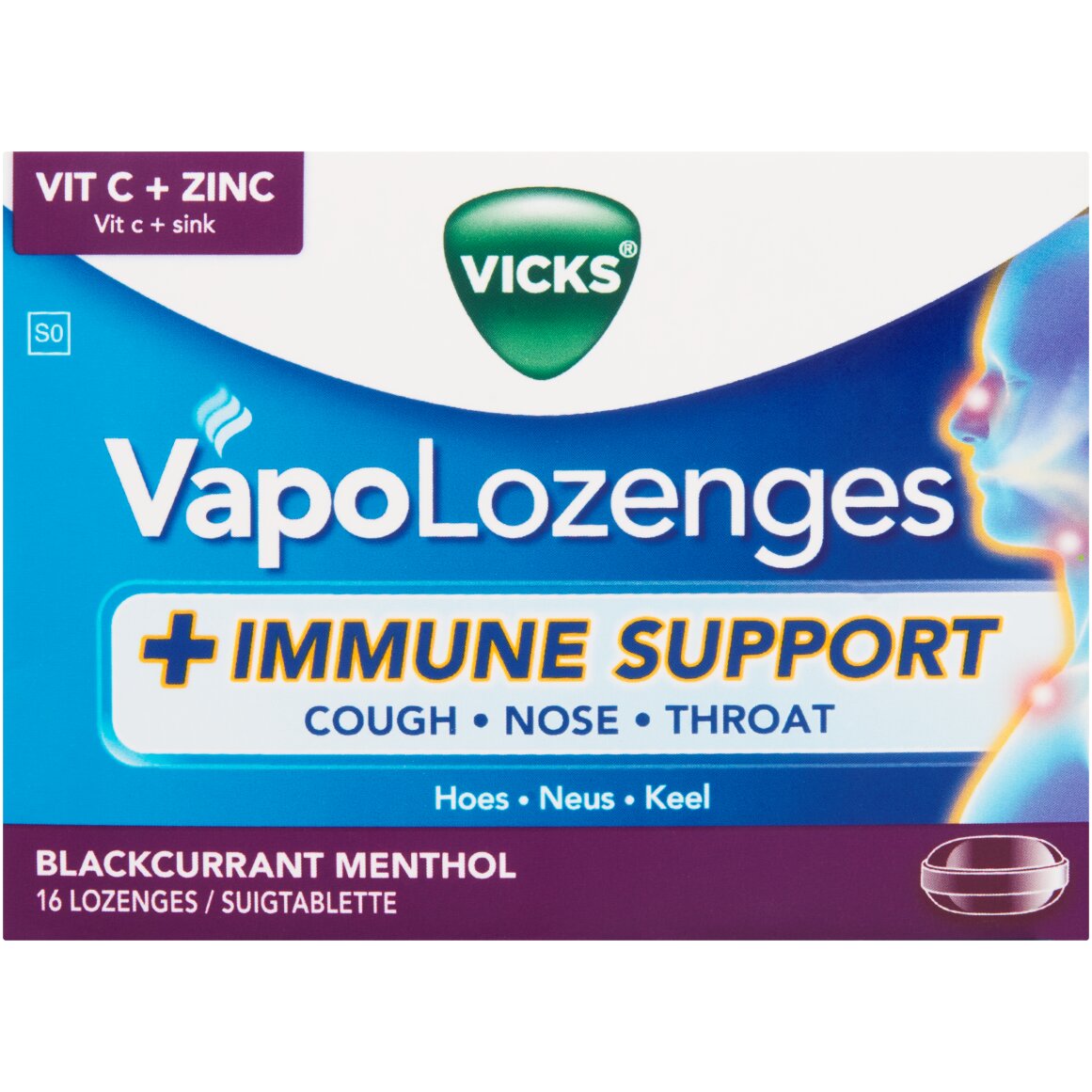 Vicks VapoLozenges + Immune Support Blackcurrant Menthol Flavoured
