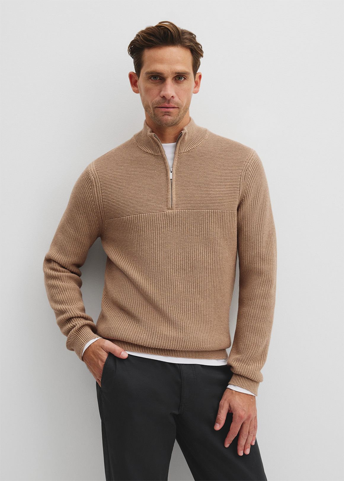 Cotton Wool Rib Half Zip Knit | Woolworths.co.za
