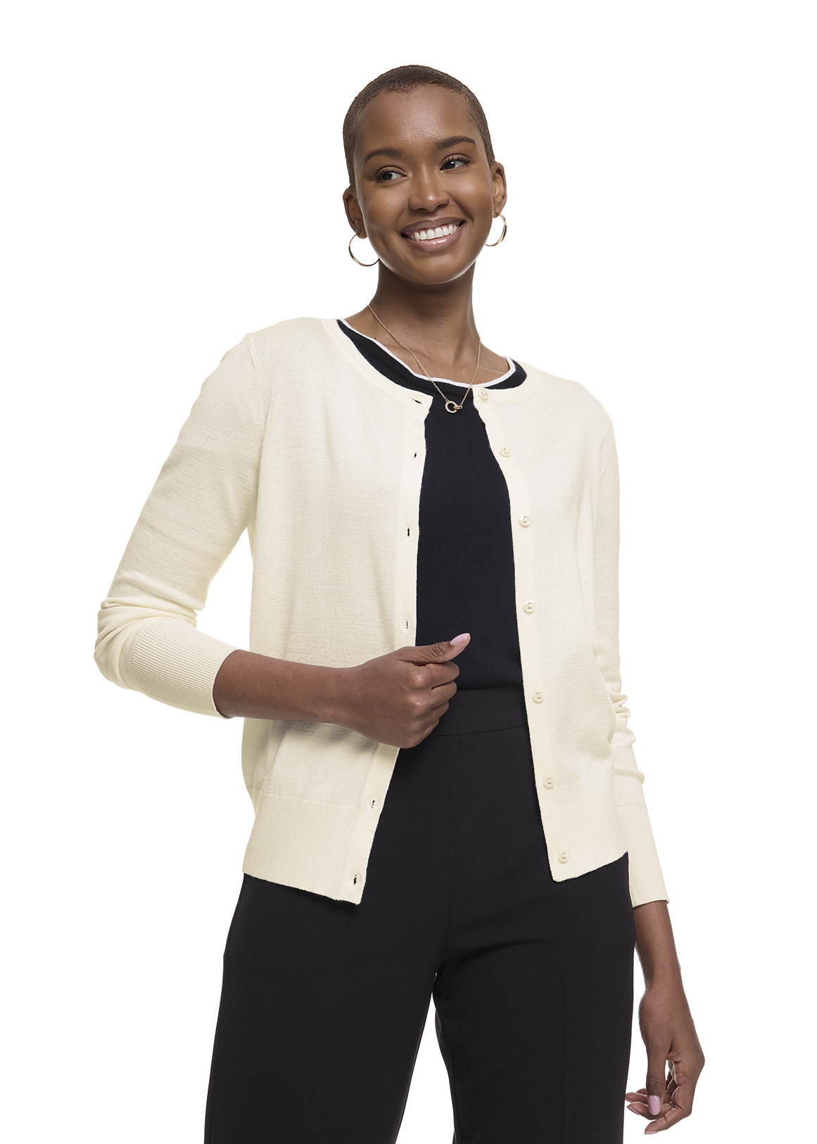 トップス SATUR (W) BASIC CREW NECK FINE CARDIGAN W) Basic Crew