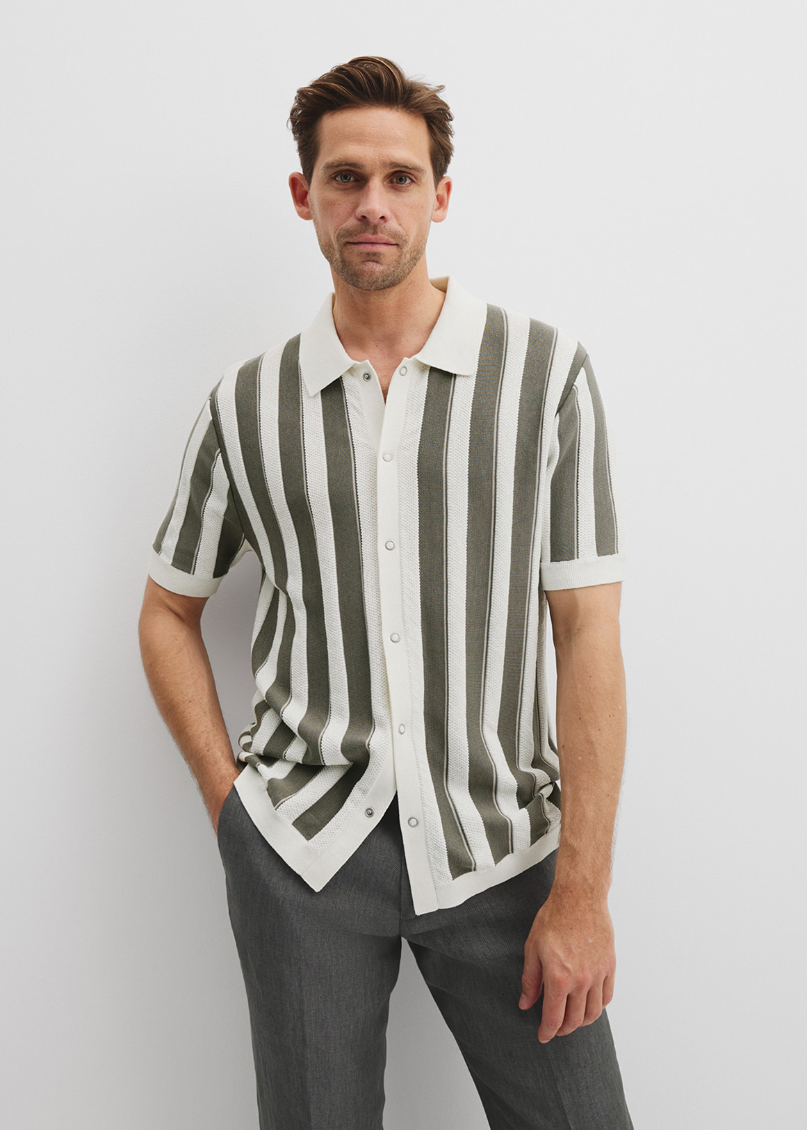 Cotton Silk Textured Stripe Knit Polo Shirt | Woolworths.co.za