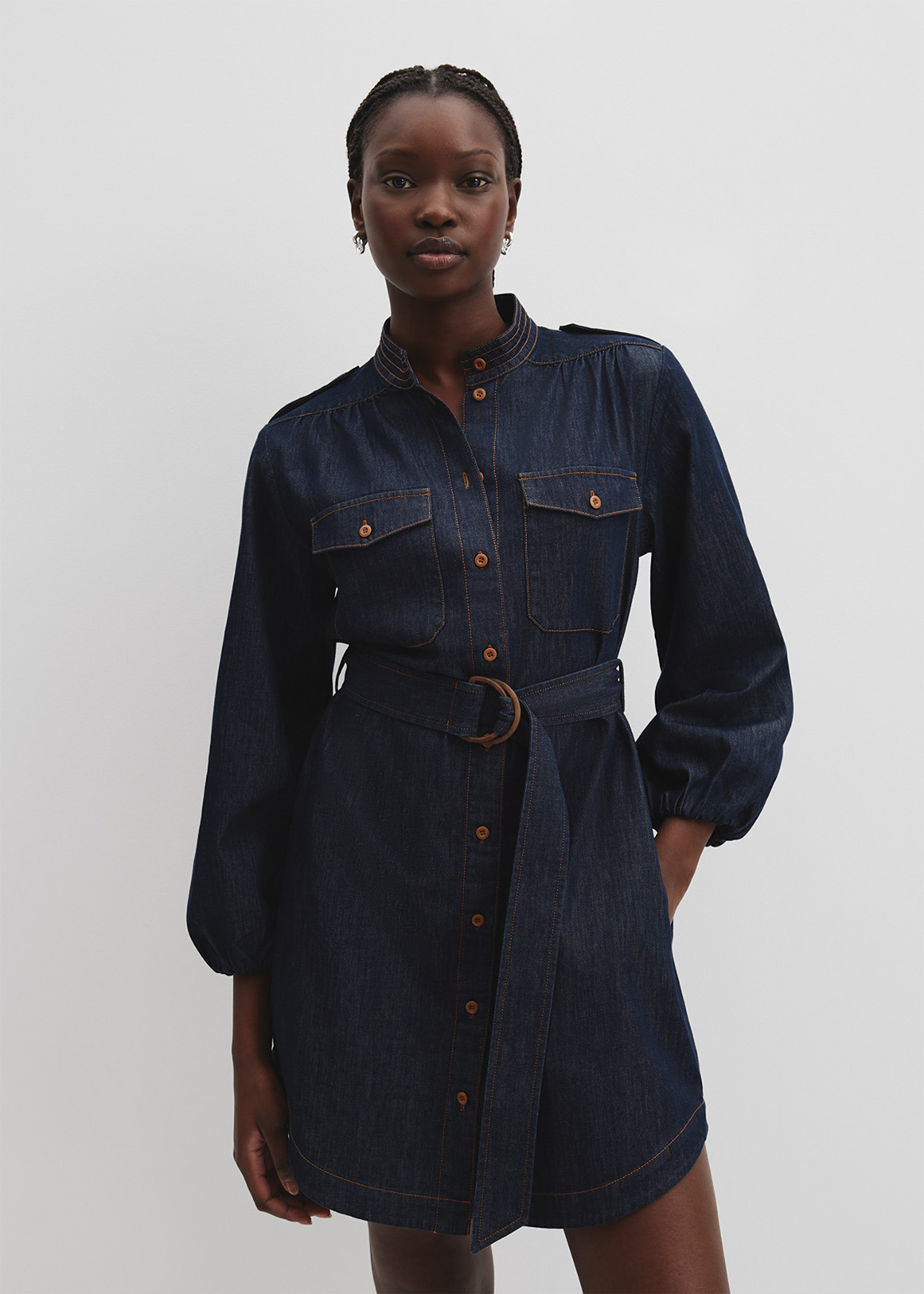 Denim Belted Shirt Dress