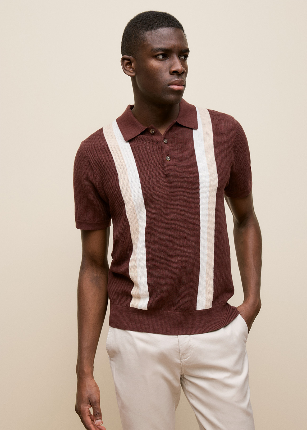 Cotton Linen Graphic Knit Polo | Woolworths.co.za