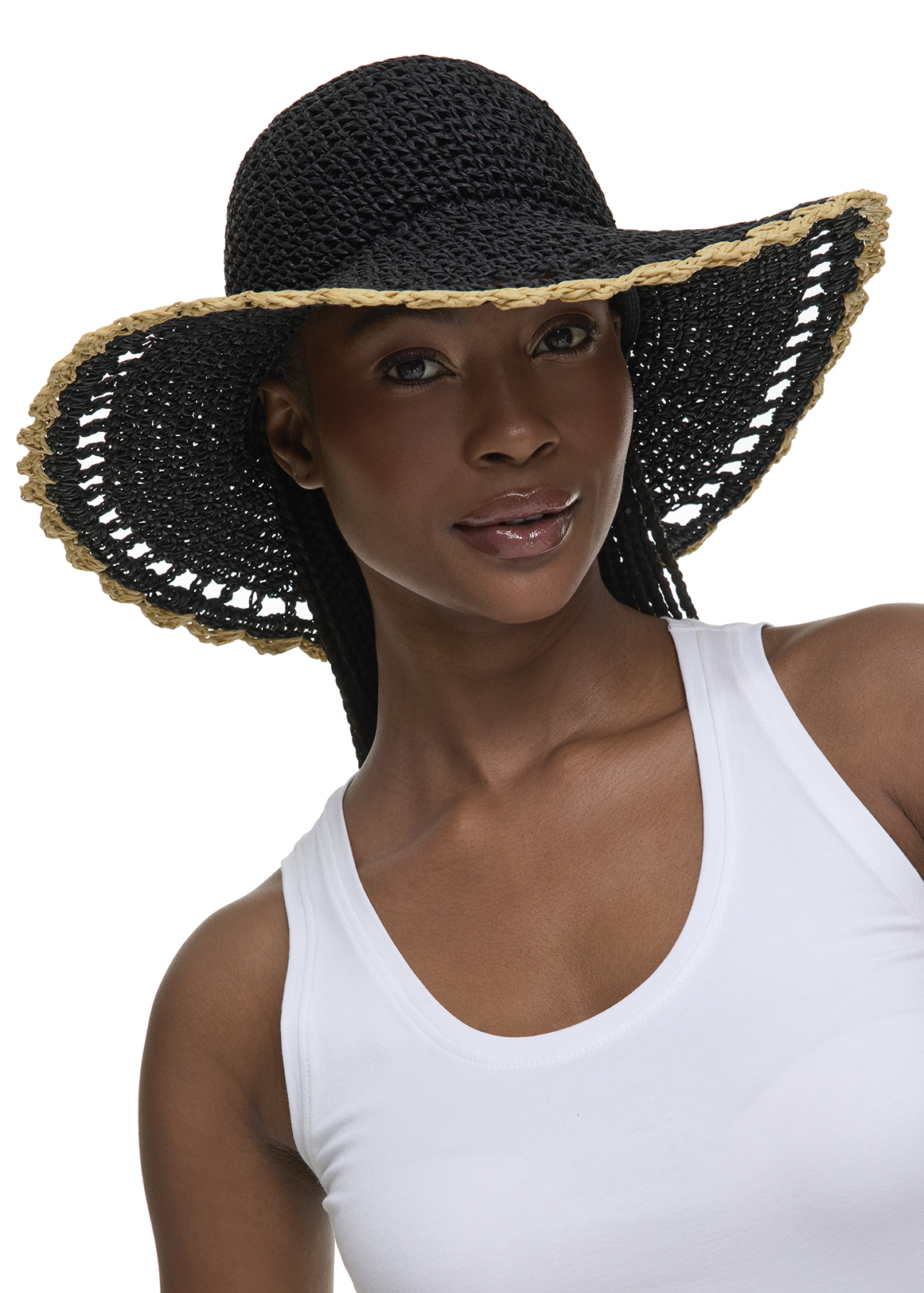 Scalloped Wide Brim Straw Hat