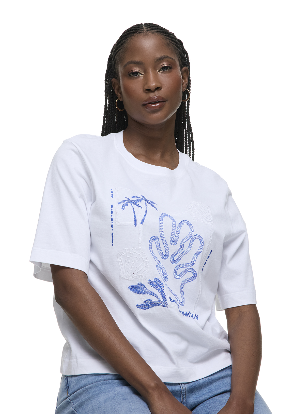 トップス OVY Embroidery Cotton Wide T-shirt XL Embroidered Drop Shoulder Cotton Boxy T-shirt | Woolworths.co.za