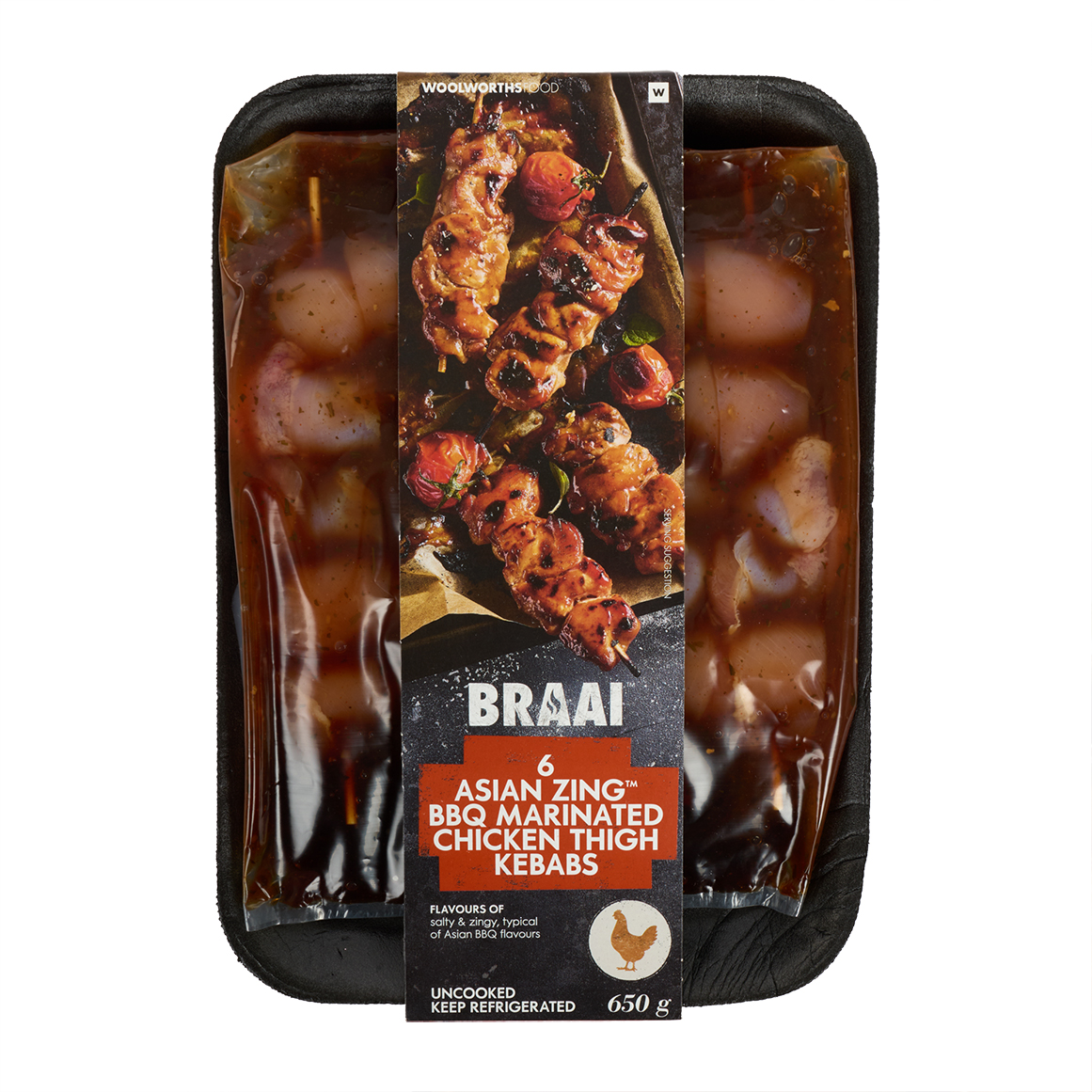 Asian Zing™ BBQ Marinated Chicken Thigh Kebabs 650 g | Woolworths