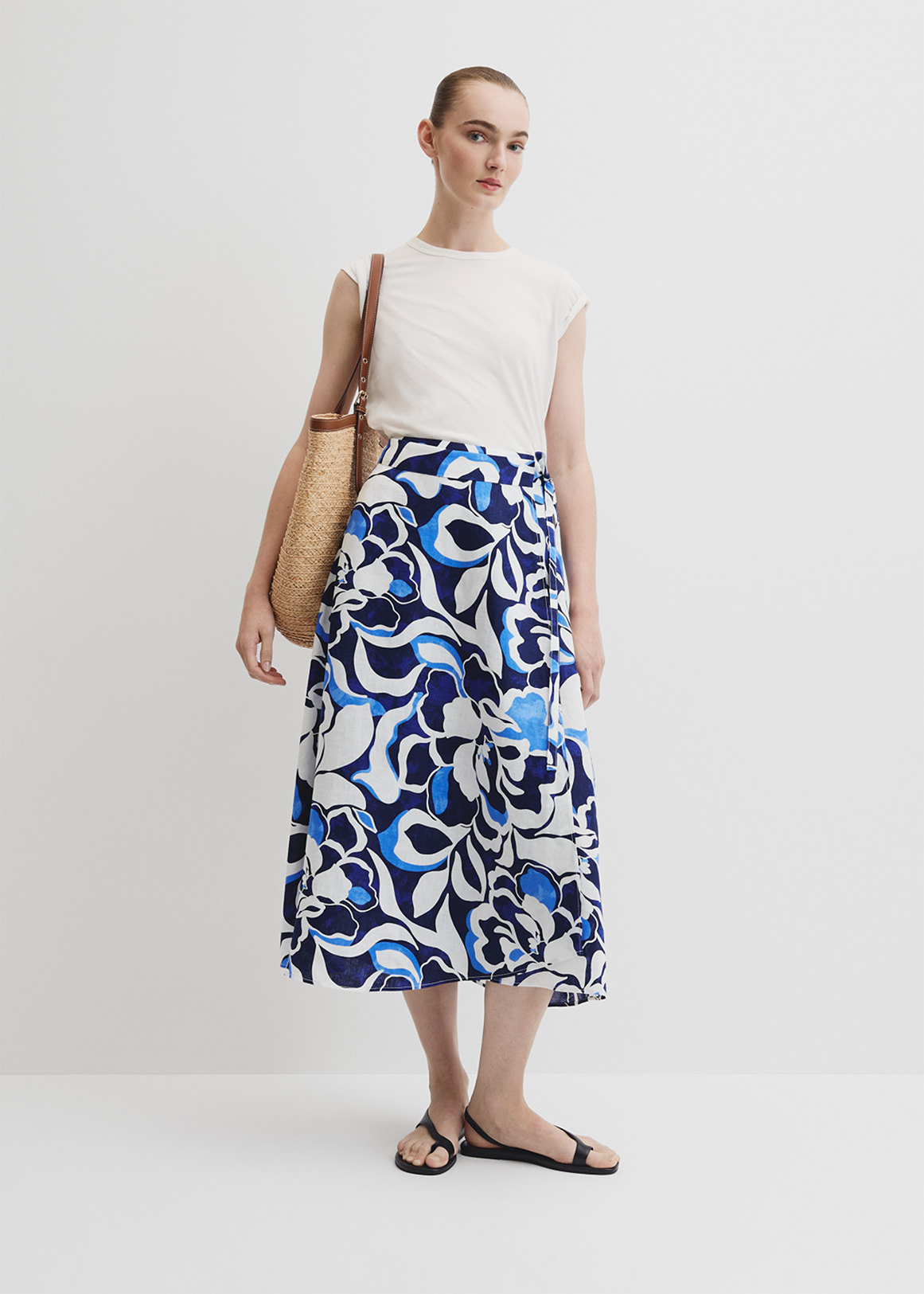 Organically Grown Linen Print Wrap Midi Skirt | Woolworths.co.za
