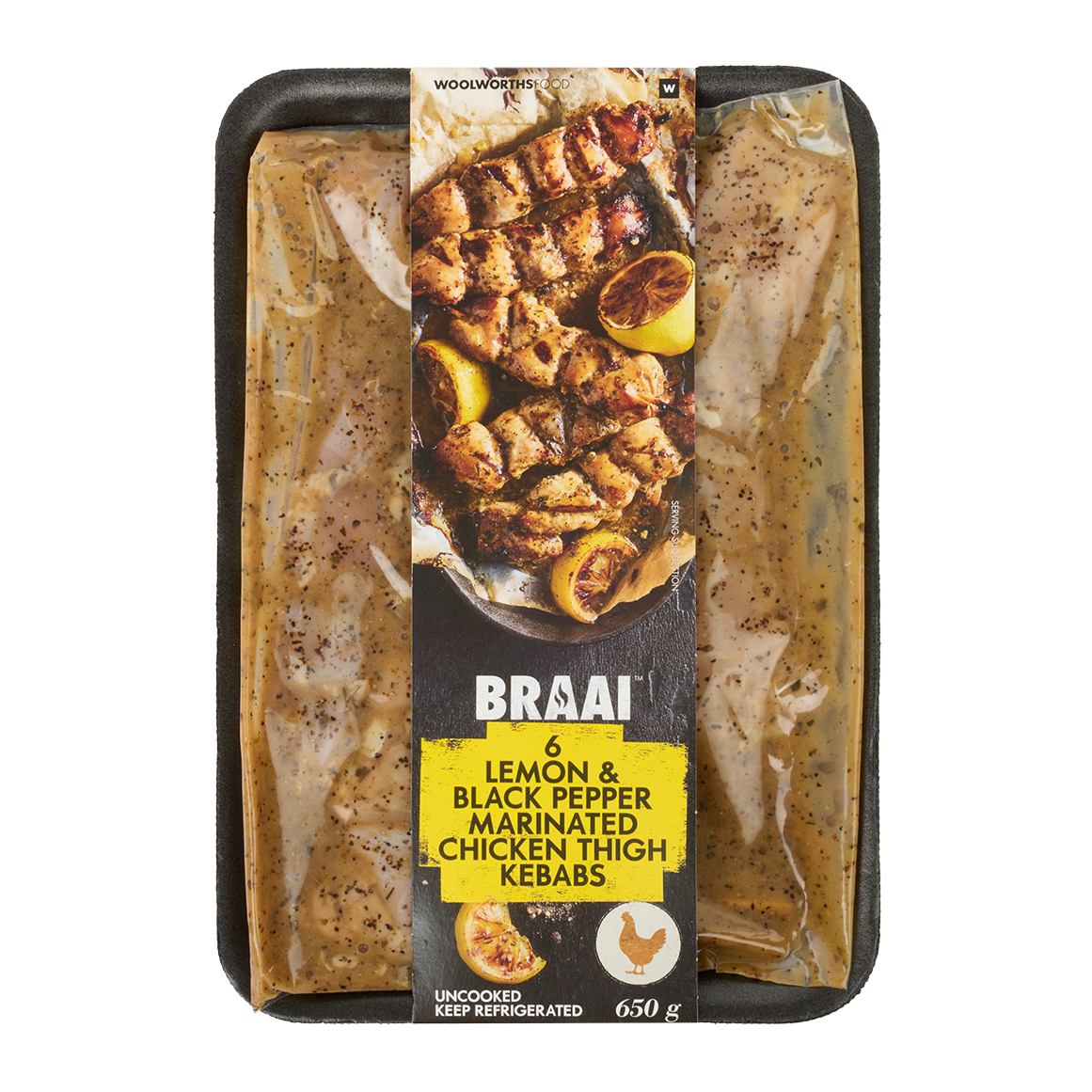 Lemon & Black Pepper Marinated Chicken Thigh Kebabs 650 g