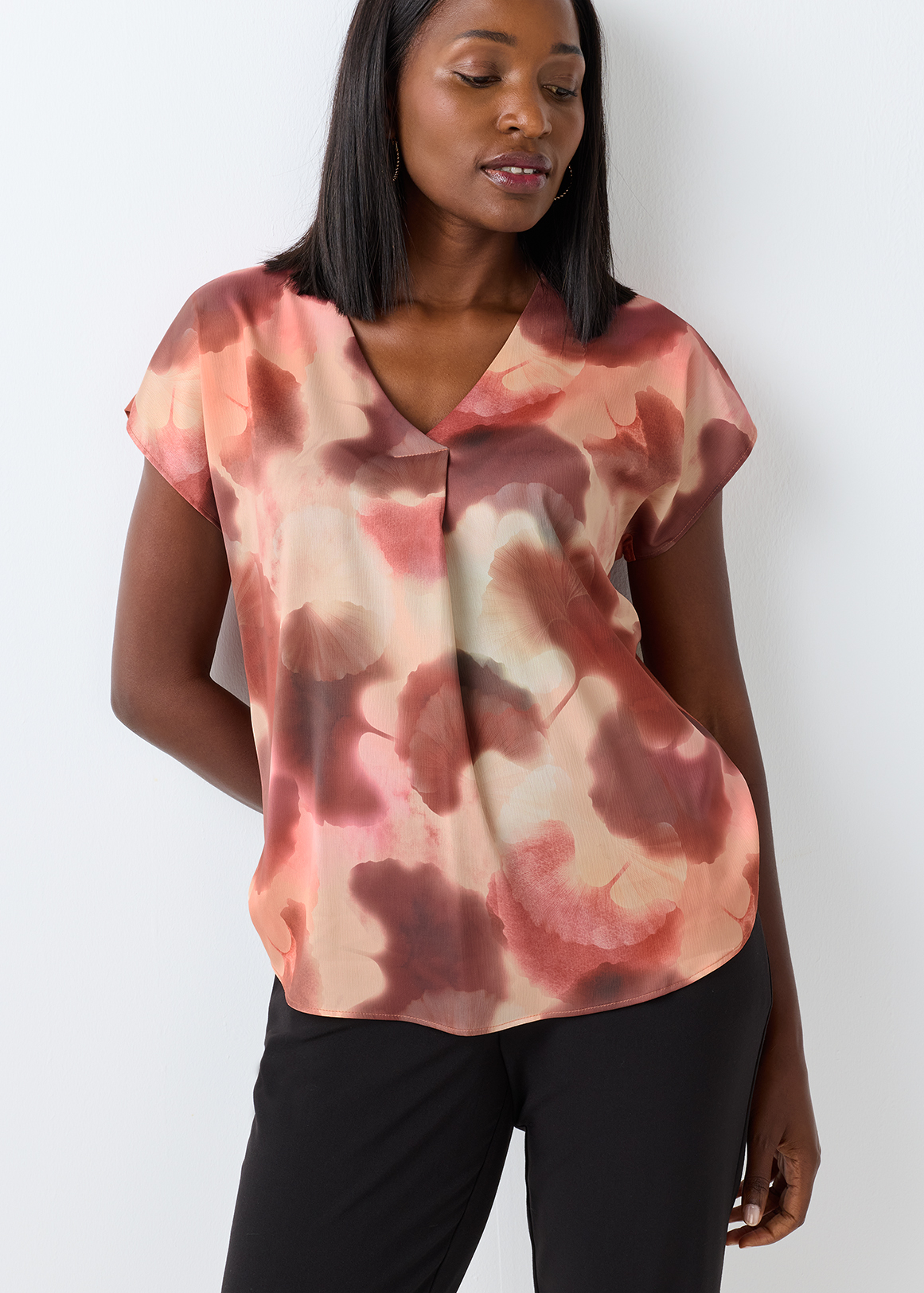Pleat Detail V-neck Relaxed Fit Top | Woolworths.co.za