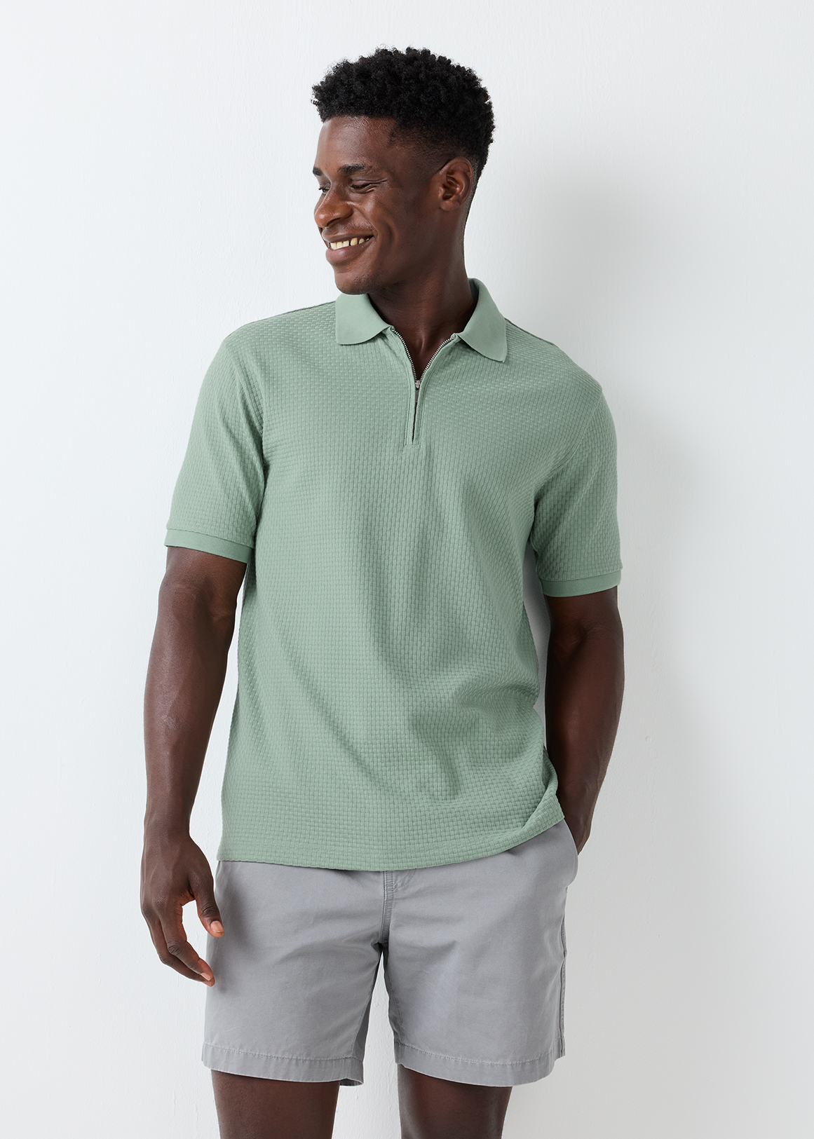 StayNew Zip-up Regular Fit Textured Golfer | Woolworths.co.za