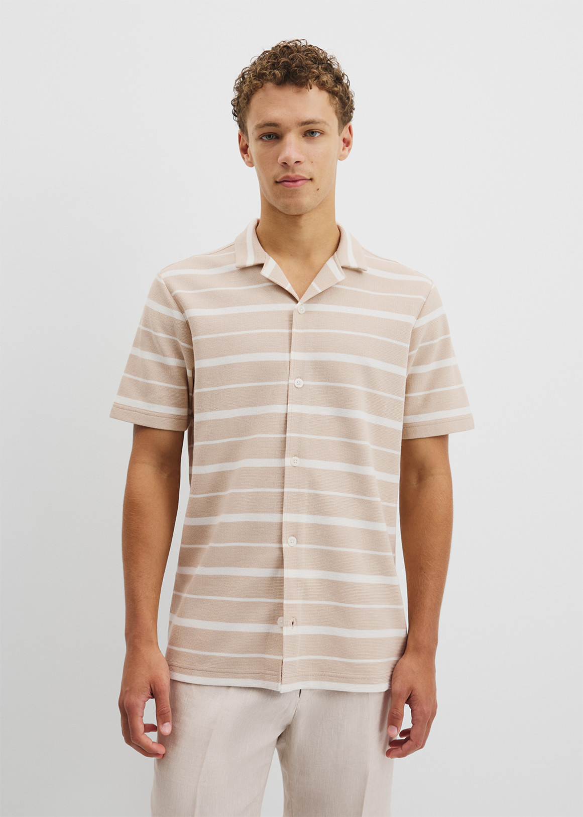 Textured Short Sleeve Cuban Stripe Shirt | Woolworths.co.za