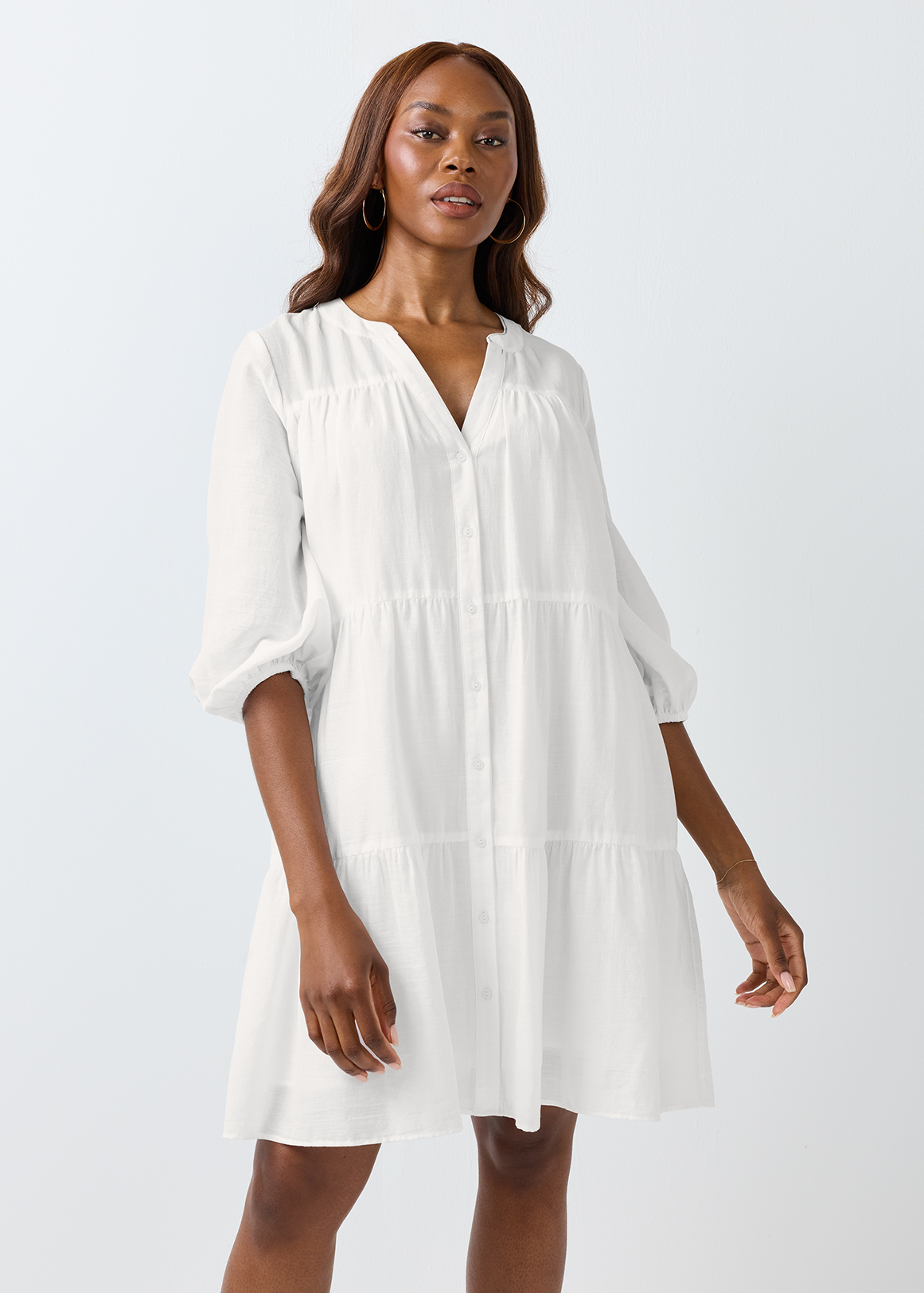 9/27y's mom！heve puff shell tops ホワイト Split Neck Tiered A-line Dress | Woolworths.co.za