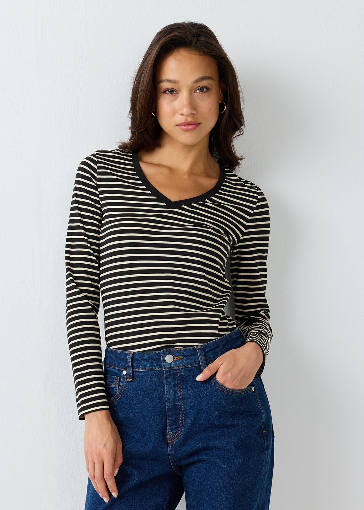 Striped V-neck Modal Blend T-shirt | Woolworths.co.za