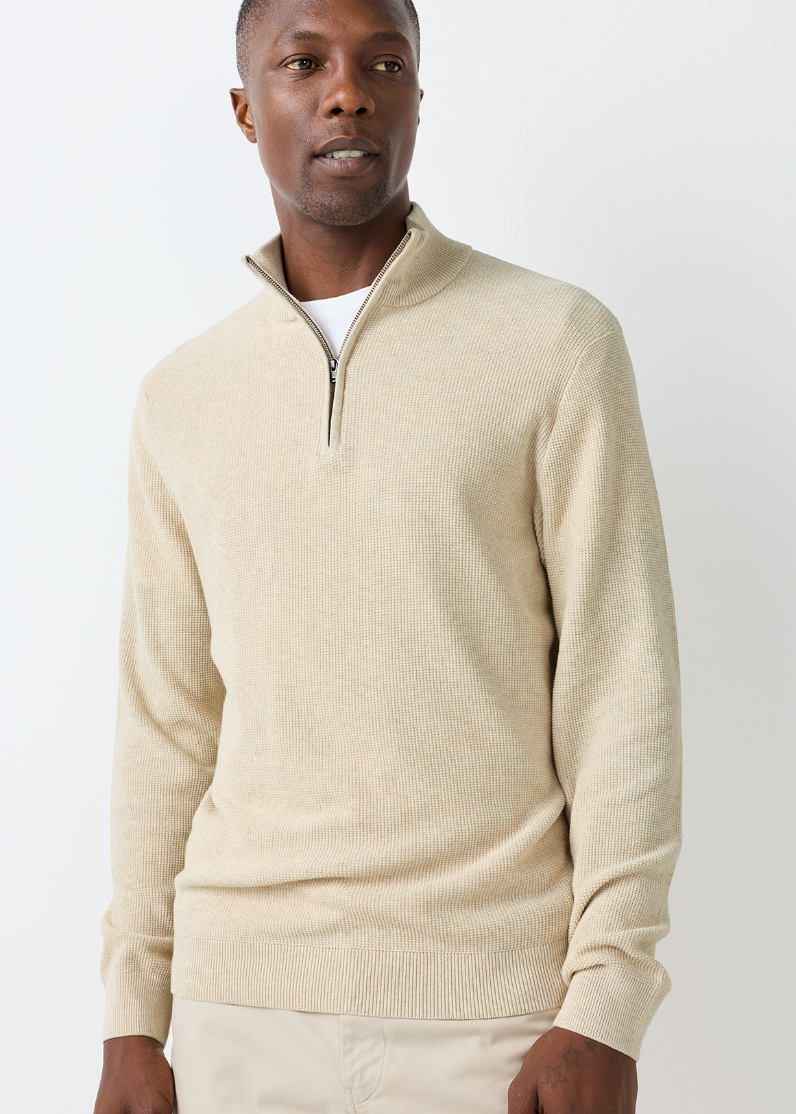 Quarter Zip Pique Waffle Knit Jumper | Woolworths.co.za