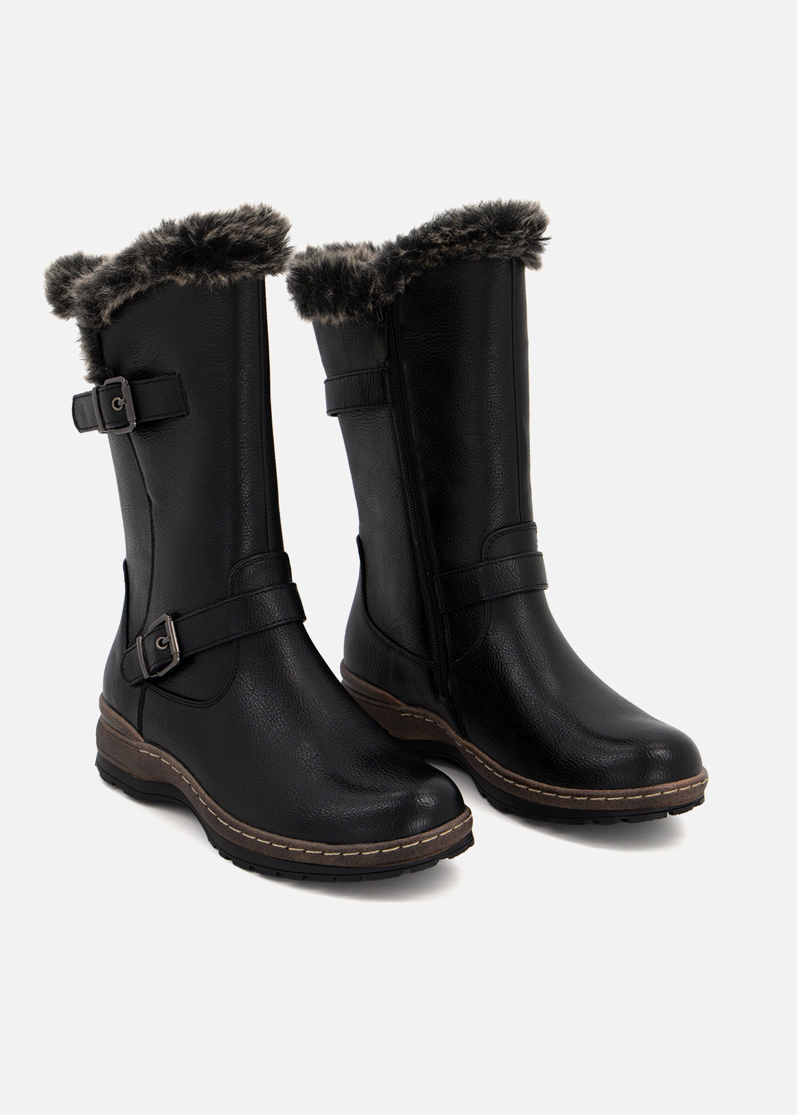 Faux Fur Trim Double Buckle Mid Calf Boots | Woolworths.co.za