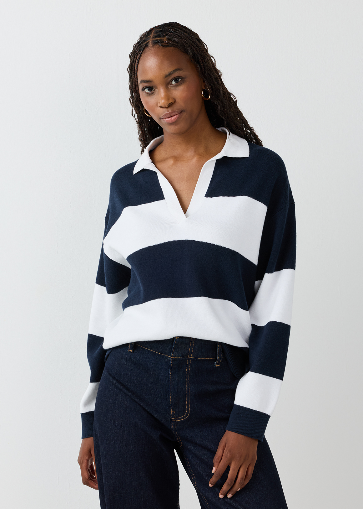 Striped Johnny Collar Cotton Jumper | Woolworths.co.za
