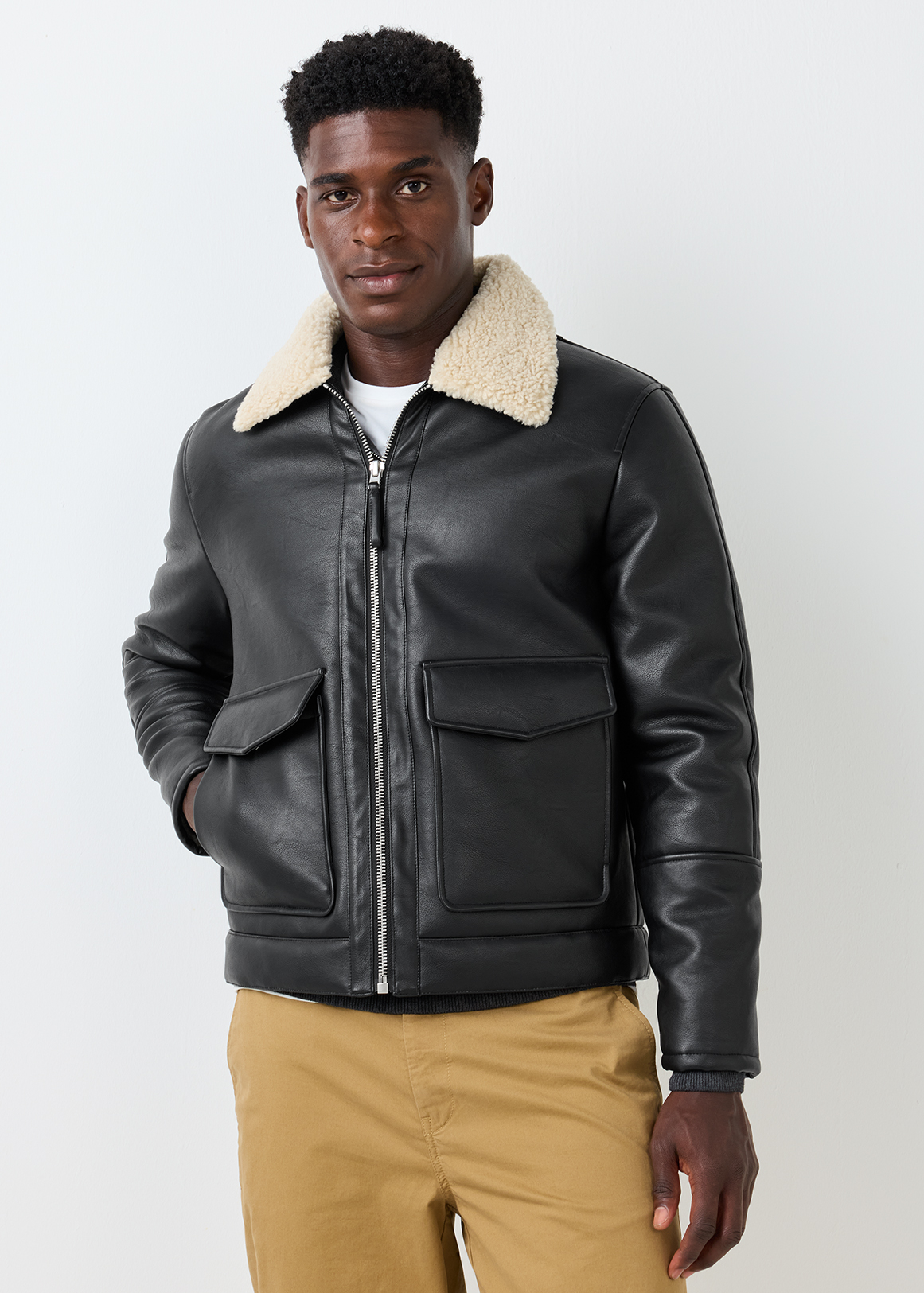 Sherpa Collar Faux Leather Aviator Jacket | Woolworths.co.za