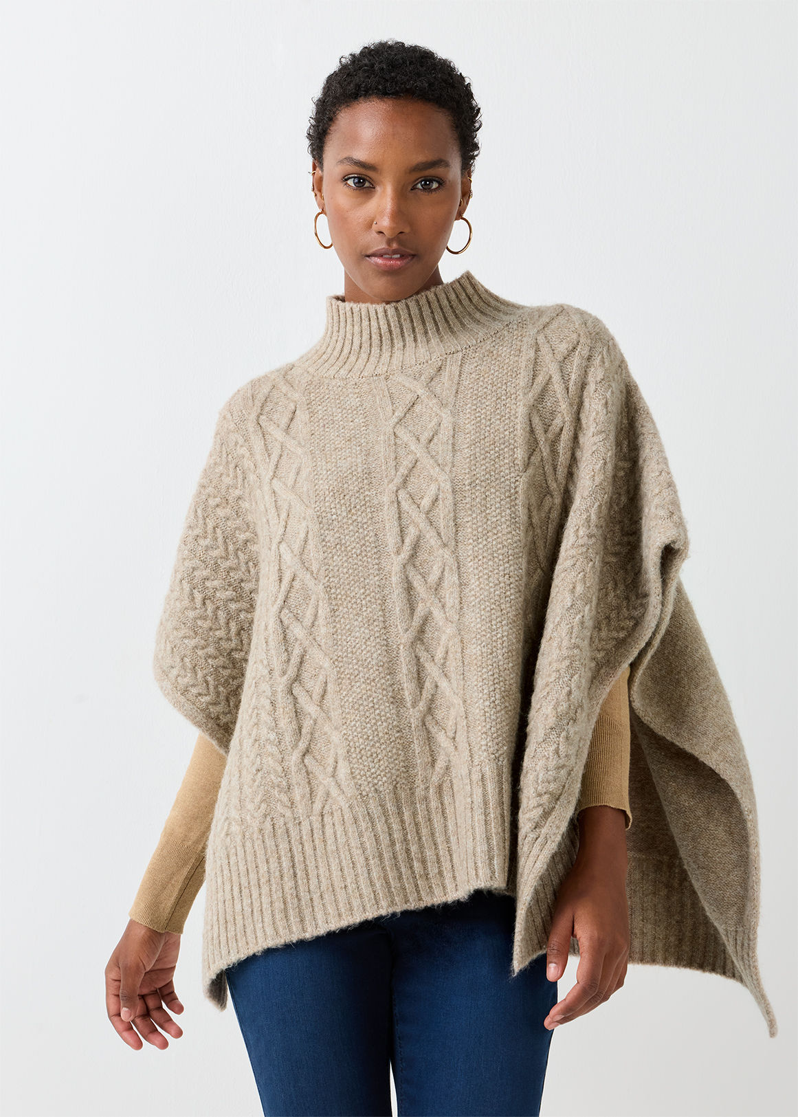 Poloneck Cable Knit Poncho | Woolworths.co.za