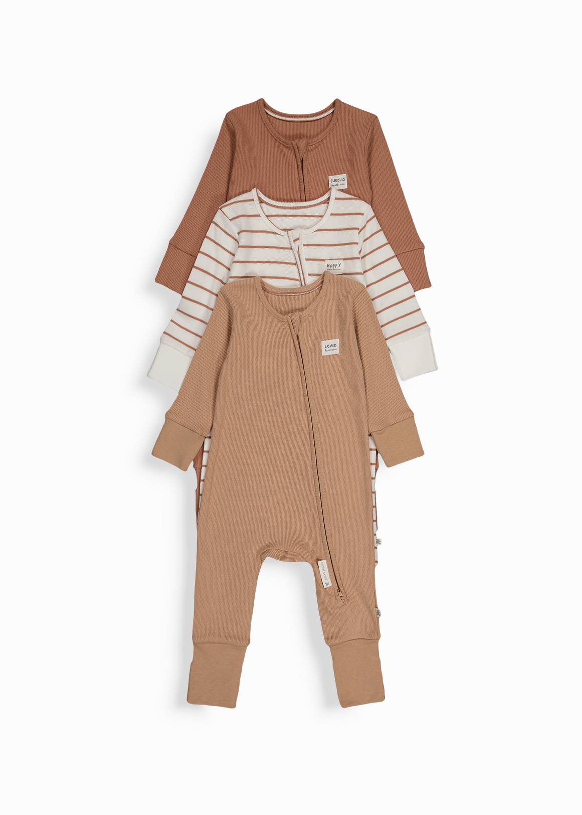 Jacquard Cuffed Zip Sleepsuits 3 Pack | Woolworths.co.za