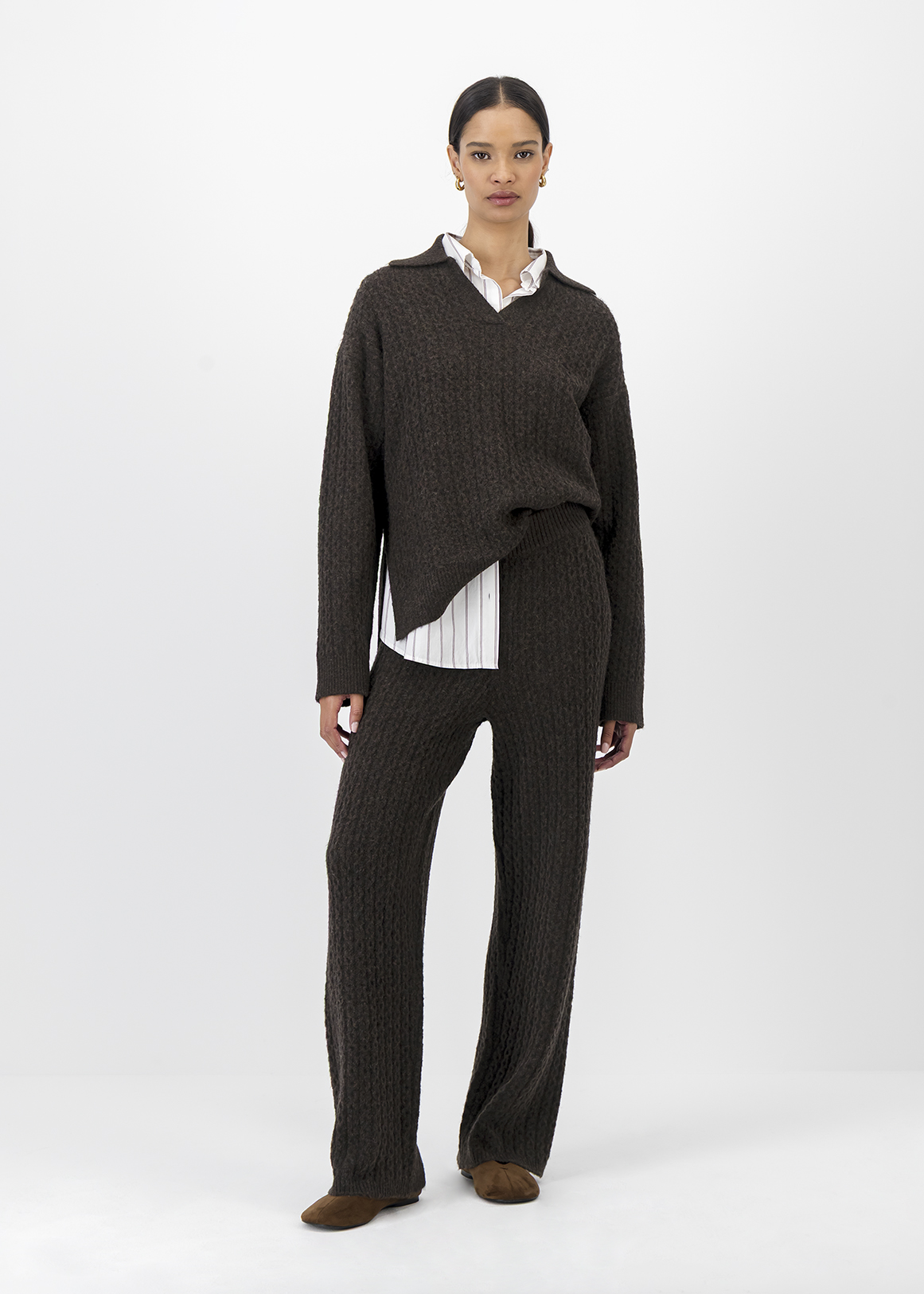 Cable Knit Wool Blend Wide Leg Pants | Woolworths.co.za