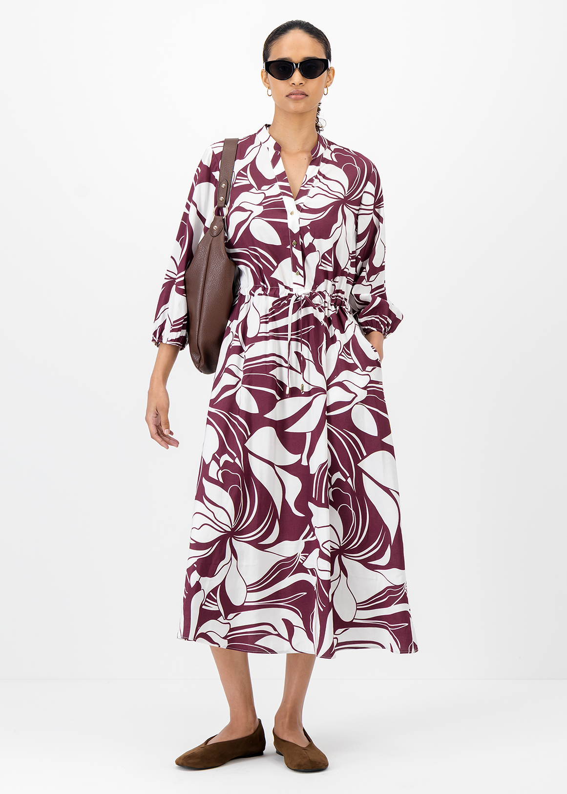 Split Neck & Drawstring Waist Midi Dress | Woolworths.co.za