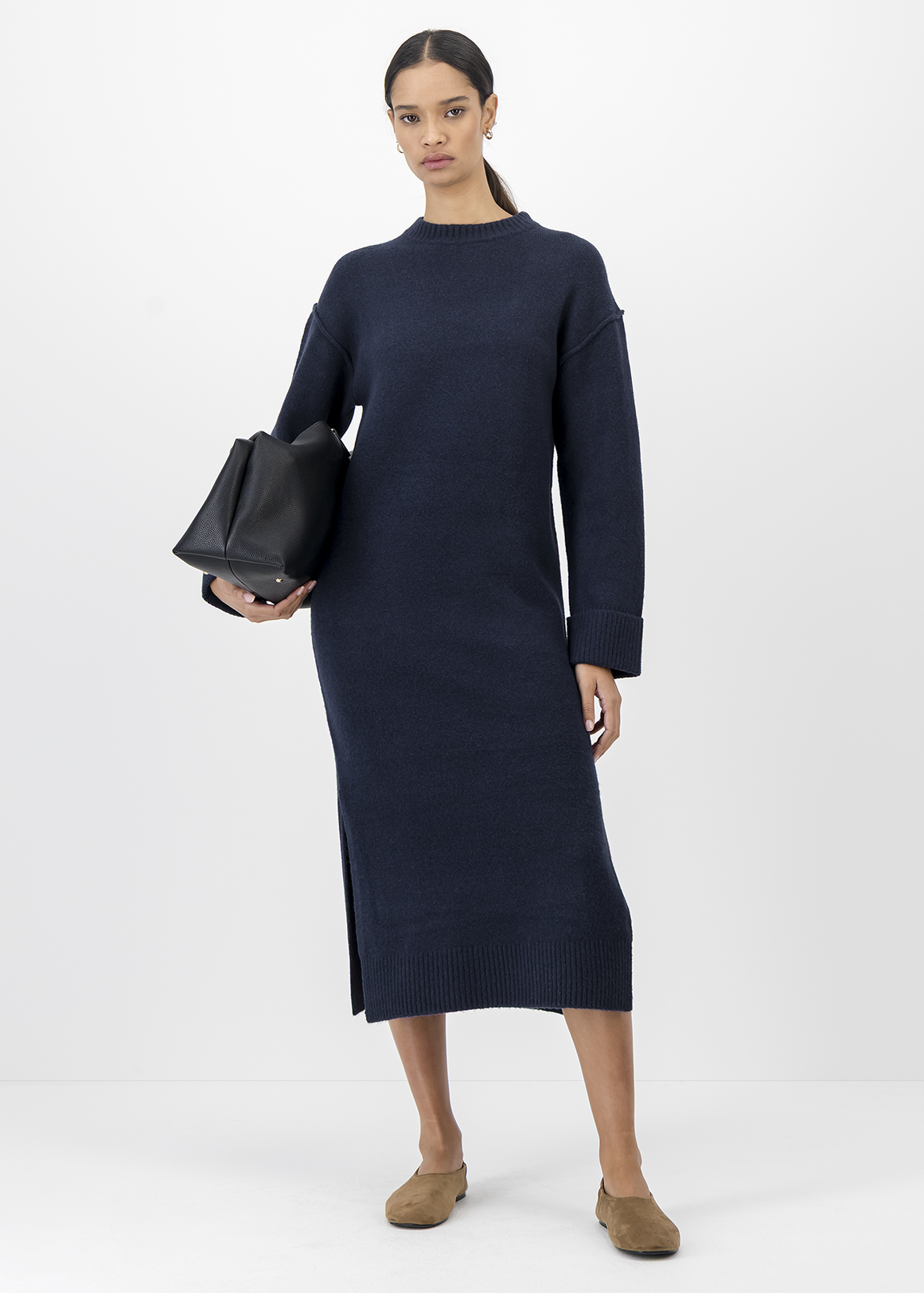 blue dress for baby girl winter wool long fit and flare warm dress for women 2232  Xiaolizi