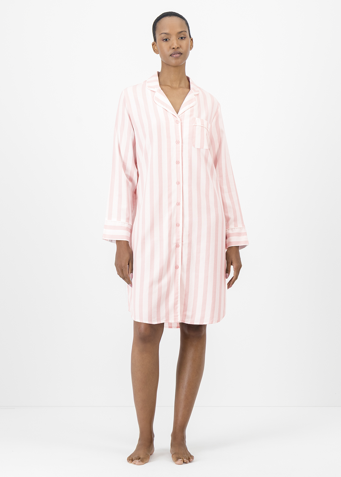 Striped Pink Modal Blend Flannel Nightshirt | Woolworths.co.za