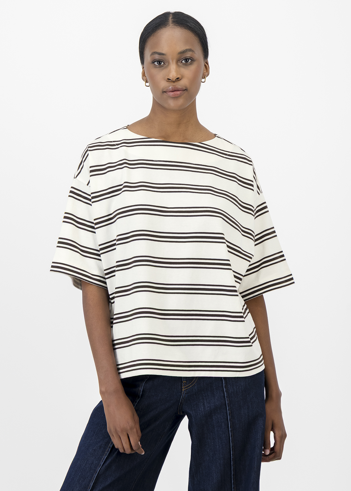 draw drawers Lace Boat Neck T-shirts グレー draw drawers Lace Boat
